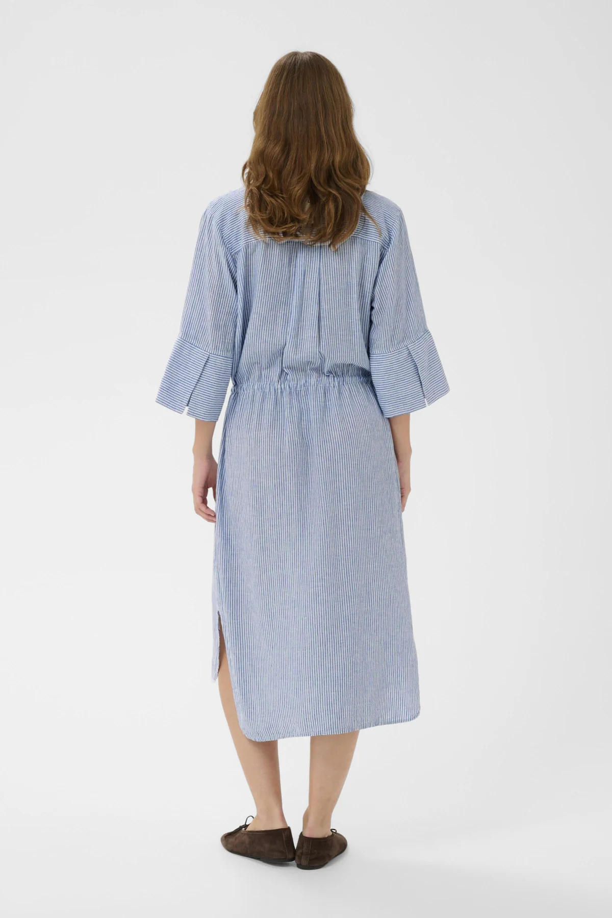 Aria Stripe Linen Blend Midi Dress - Regatta and White Stripe - Image 3