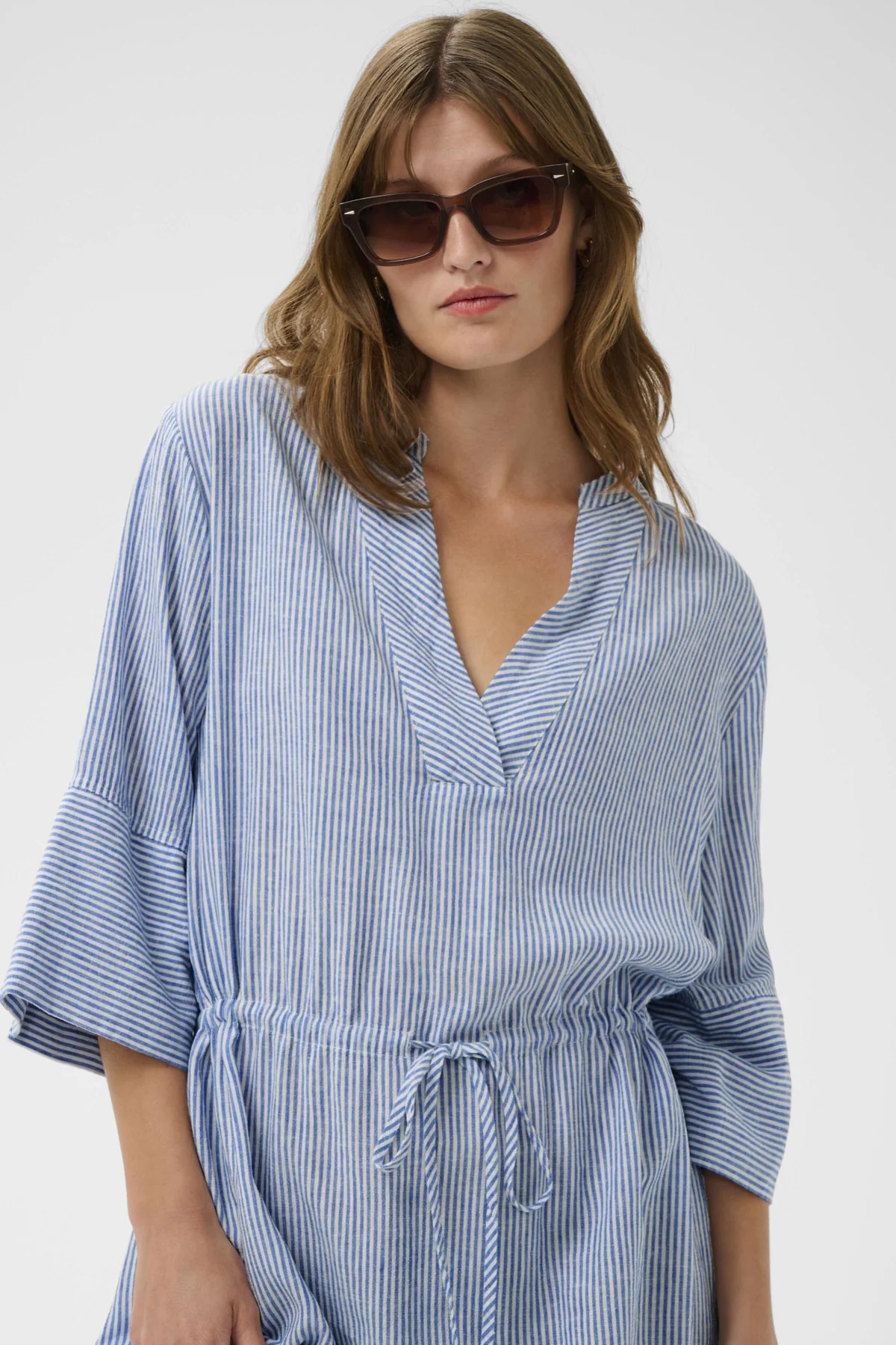 Aria Stripe Linen Blend Midi Dress - Regatta and White Stripe - Image 4