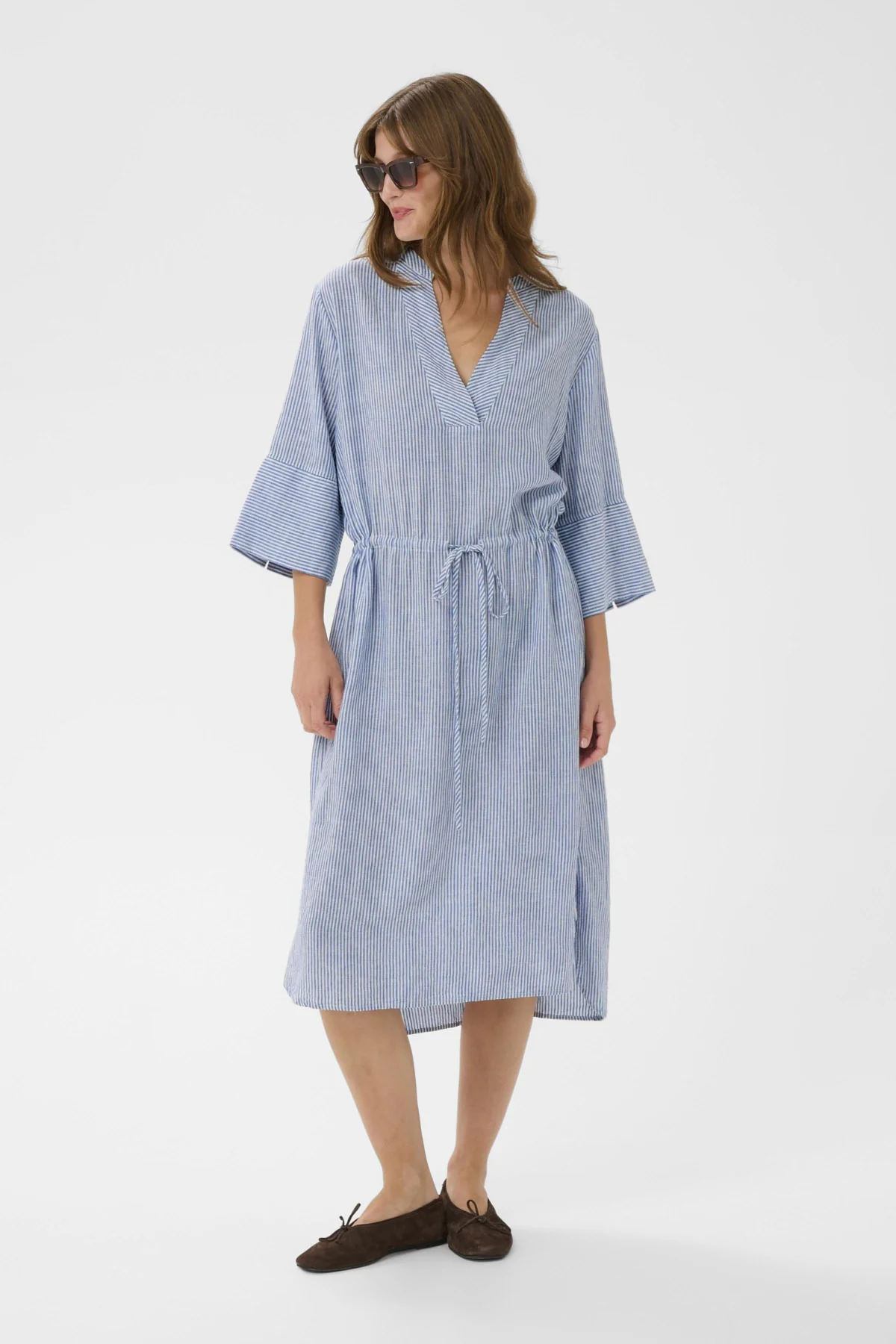 Aria Stripe Linen Blend Midi Dress - Regatta and White Stripe - Image 5