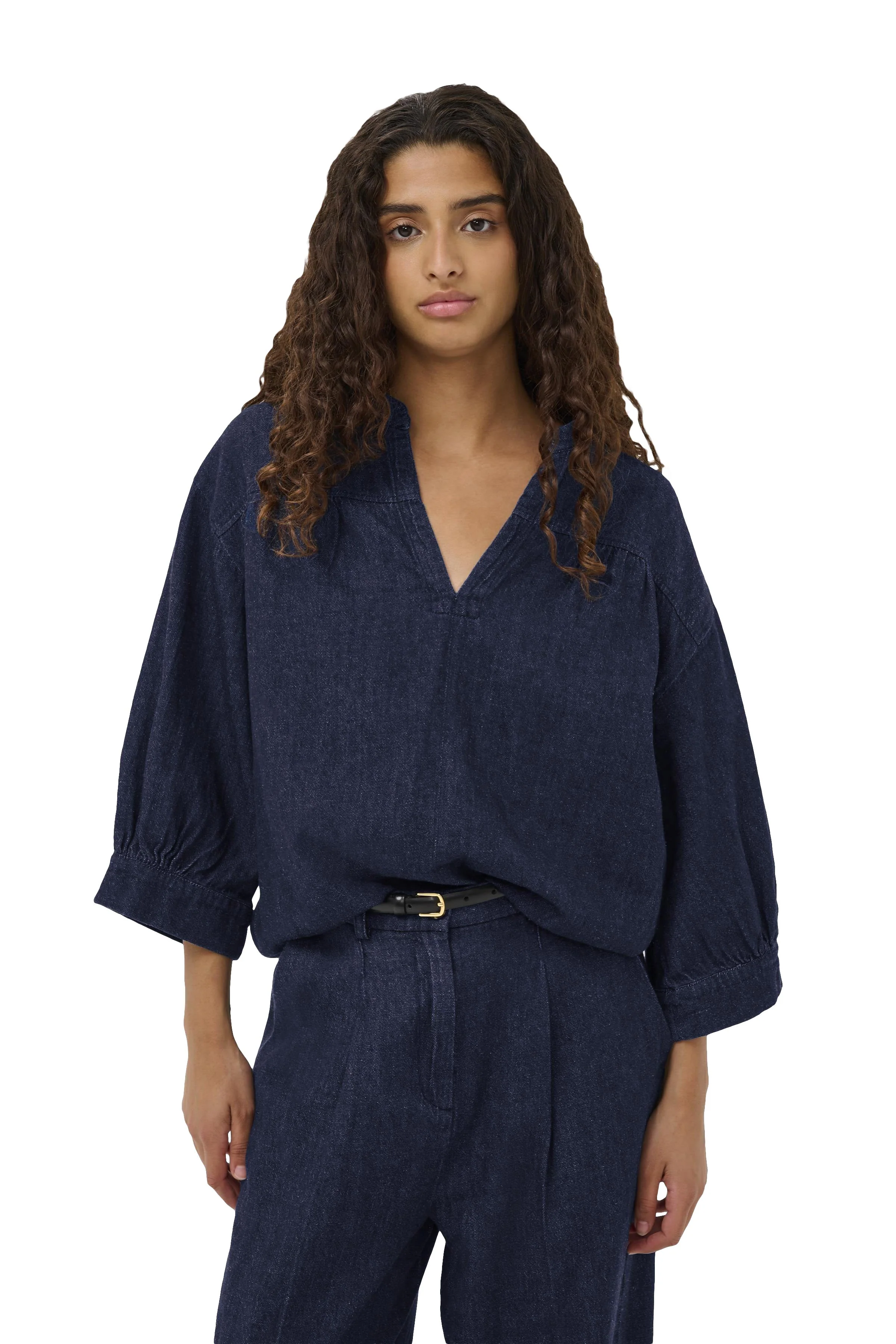 Chaman 3/4 Sleeve Blouse - Dark Blue Denim