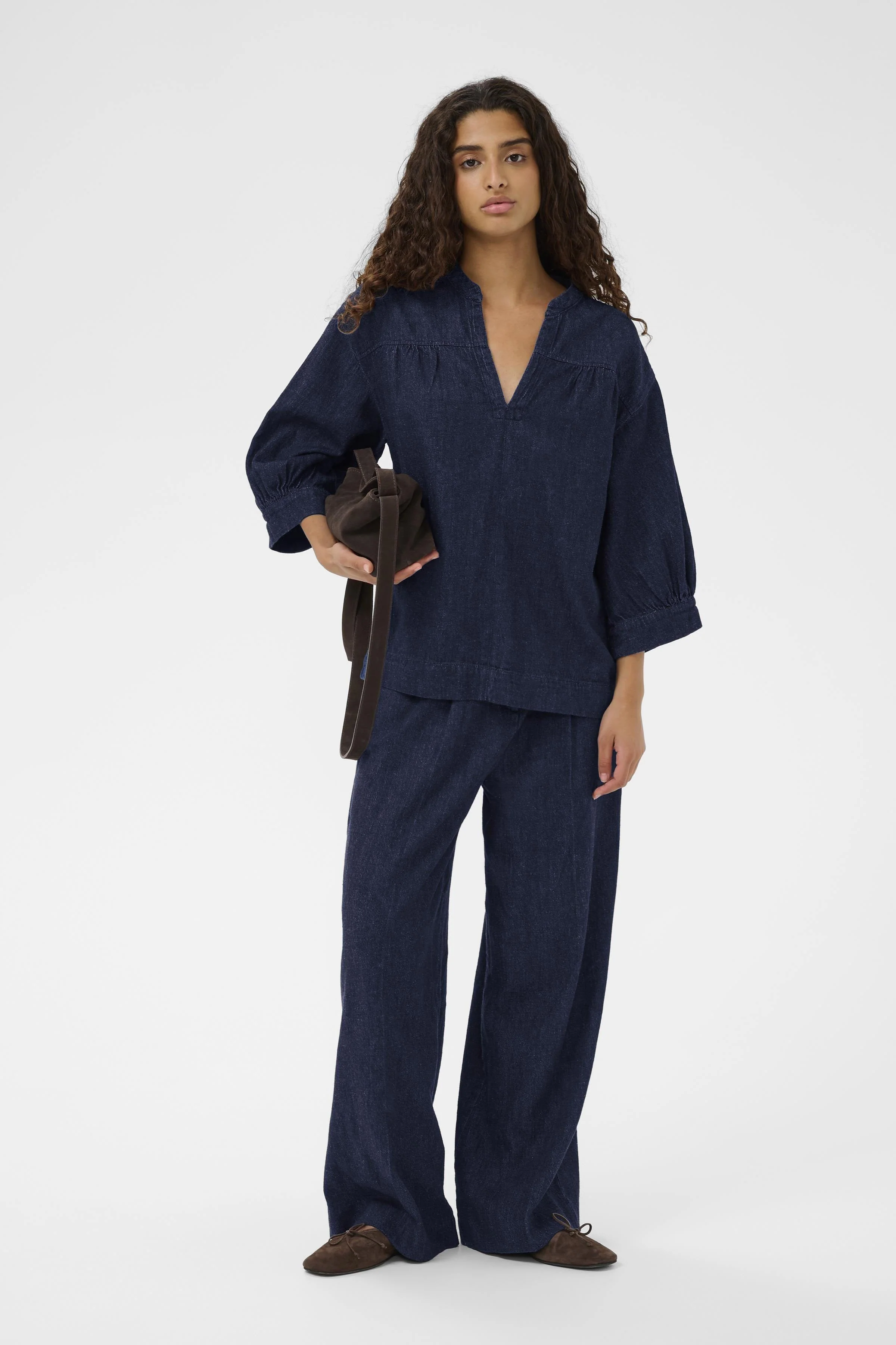 Chaman 3/4 Sleeve Blouse - Dark Blue Denim - Image 2