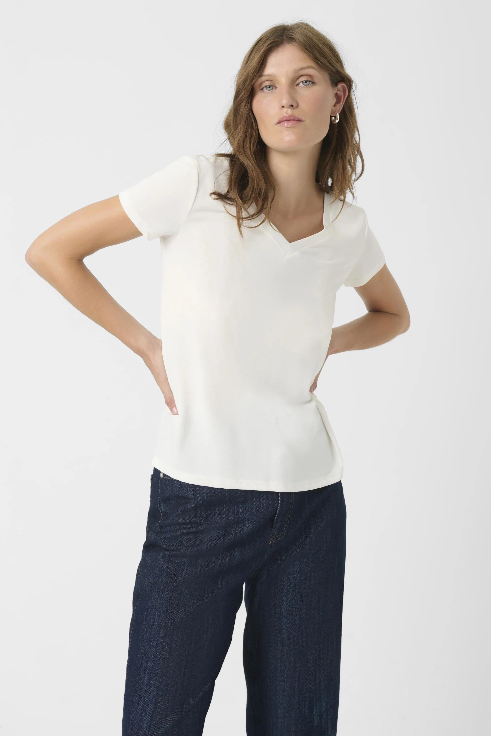 Columbine Modal Blend V-Neck T-Shirt - Broken White - Image 2