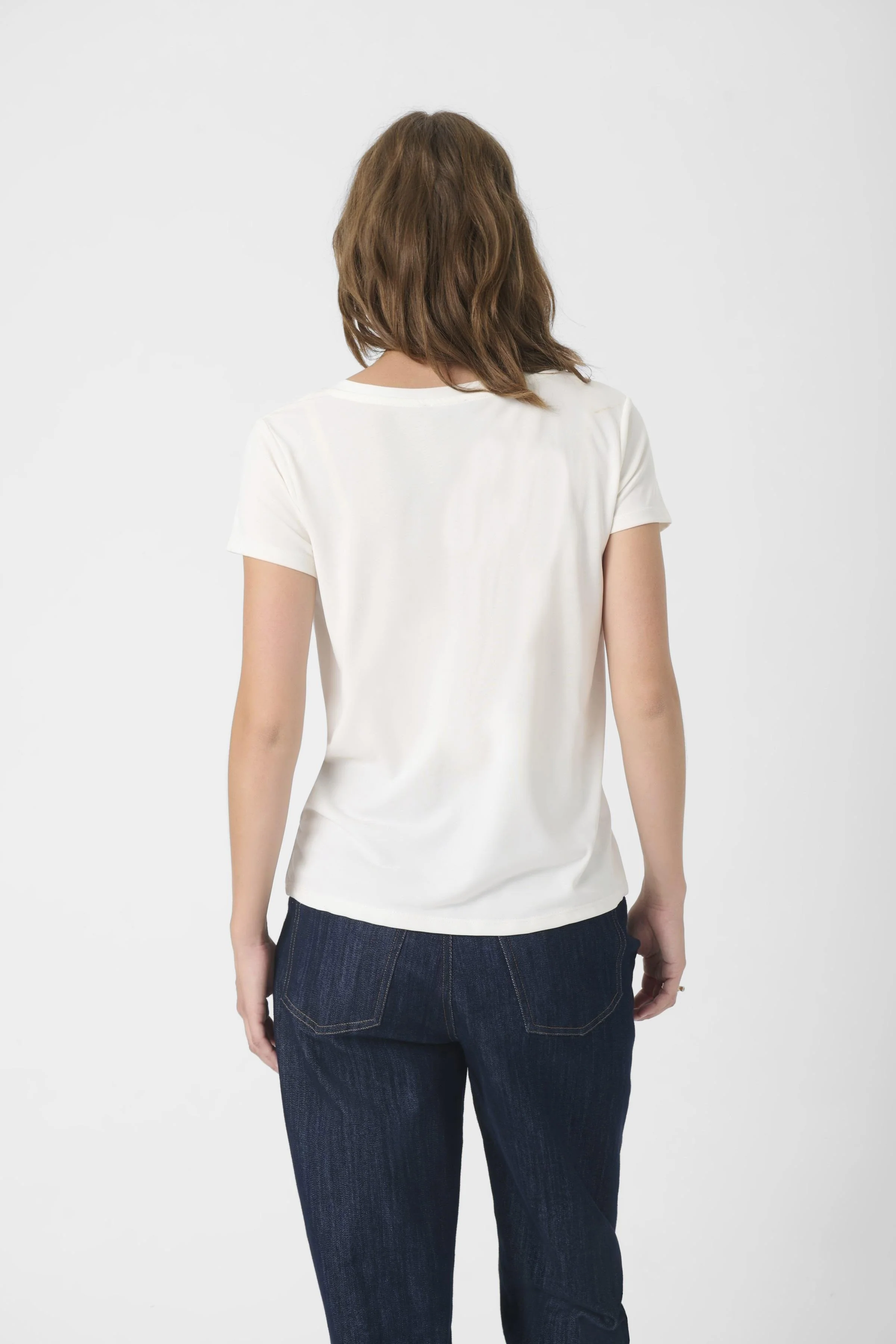 Columbine Modal Blend V-Neck T-Shirt - Broken White - Image 3