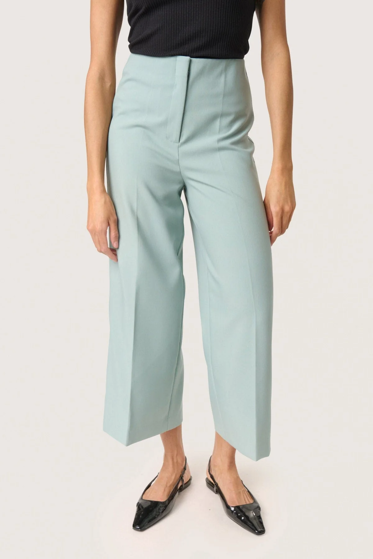 Corinne Wide Cropped Trousers - Silver Blue - Image 2
