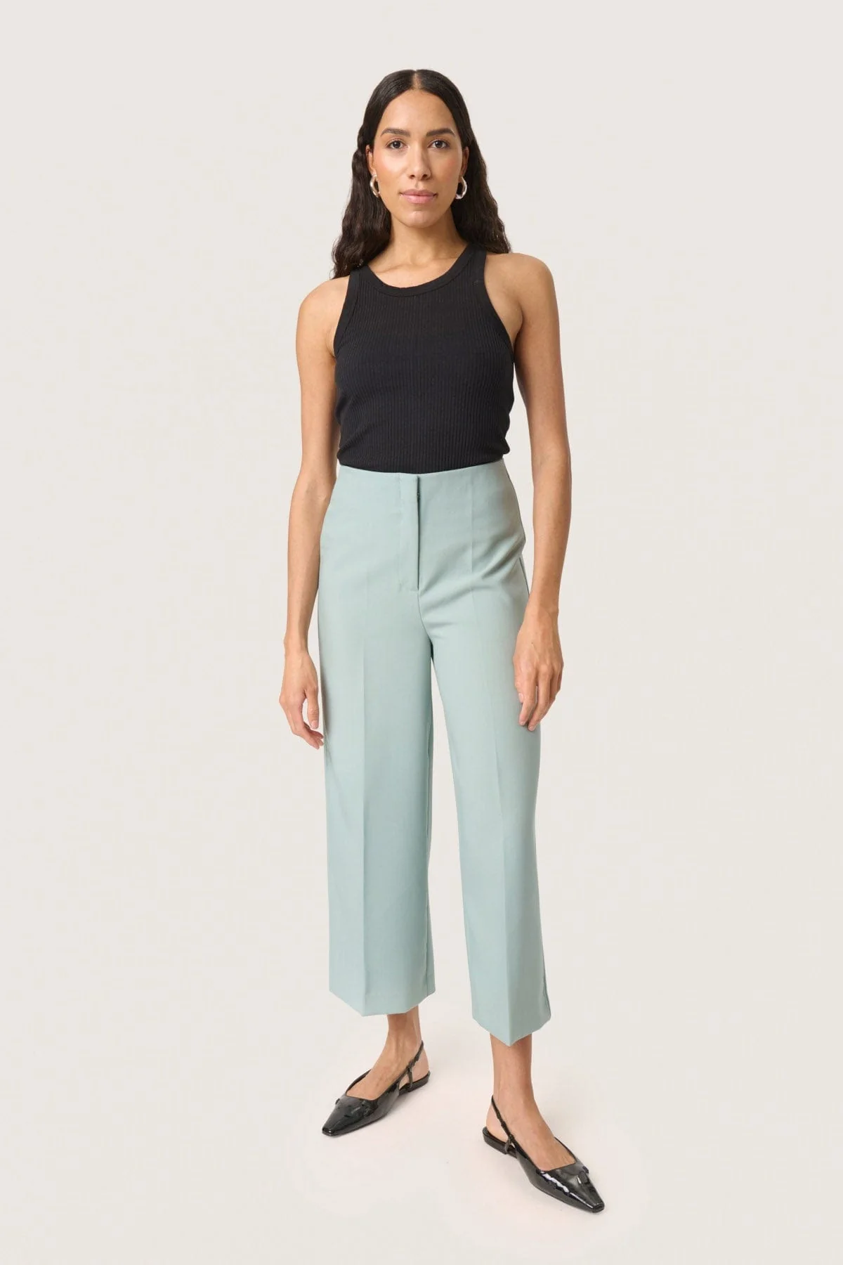 Corinne Wide Cropped Trousers - Silver Blue - Image 3