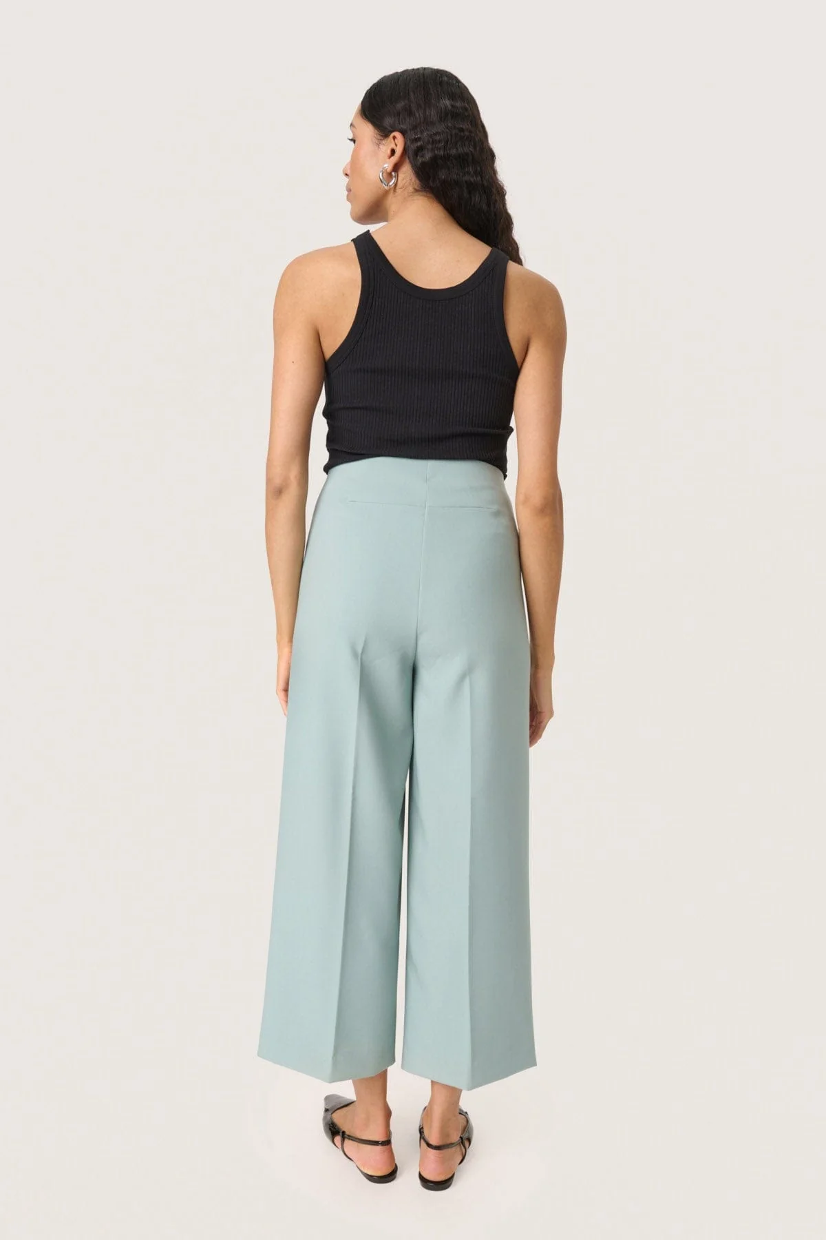 Corinne Wide Cropped Trousers - Silver Blue - Image 4