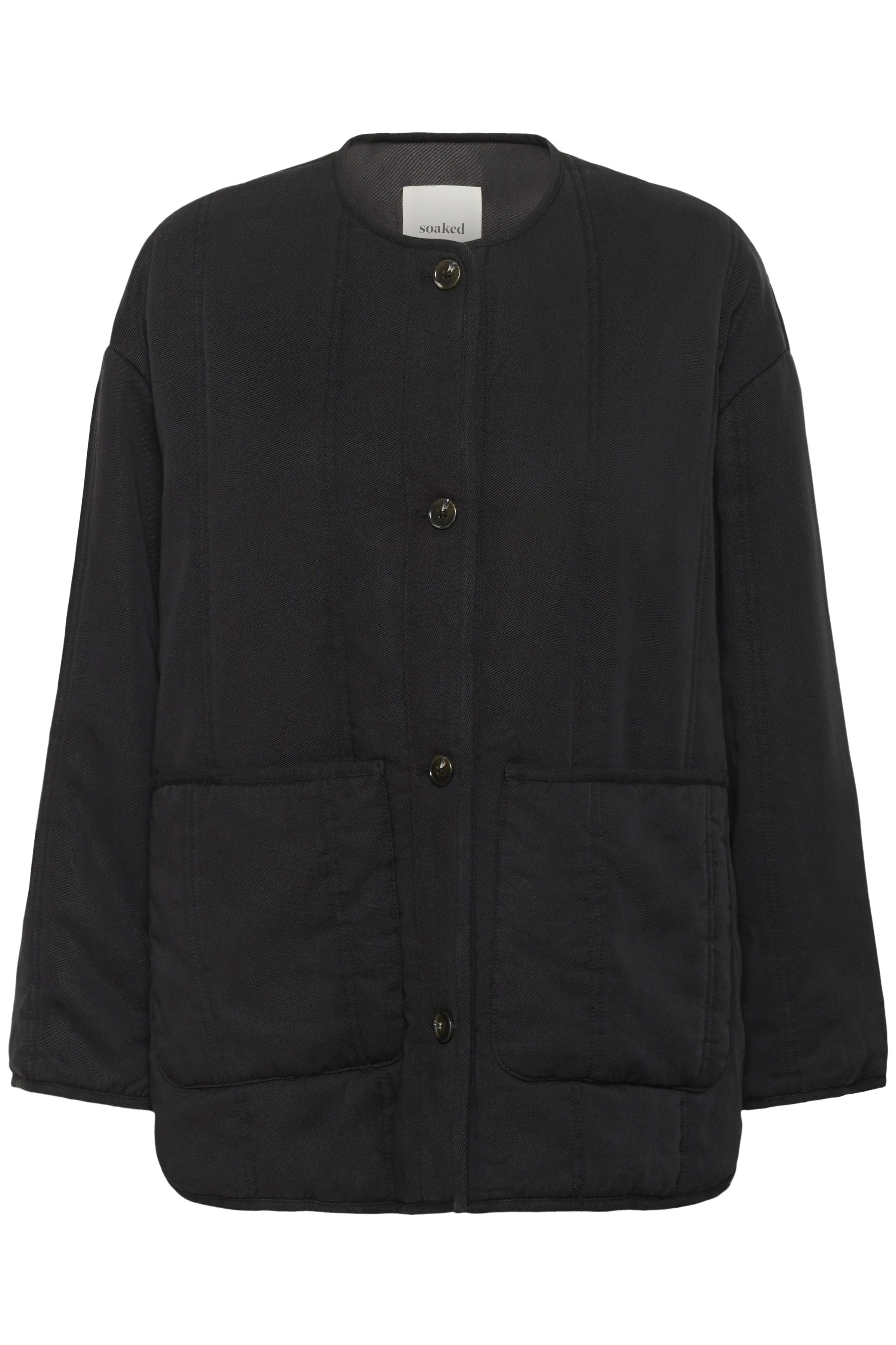 Elira Quilted Collarless Jacket - Washed Down Black