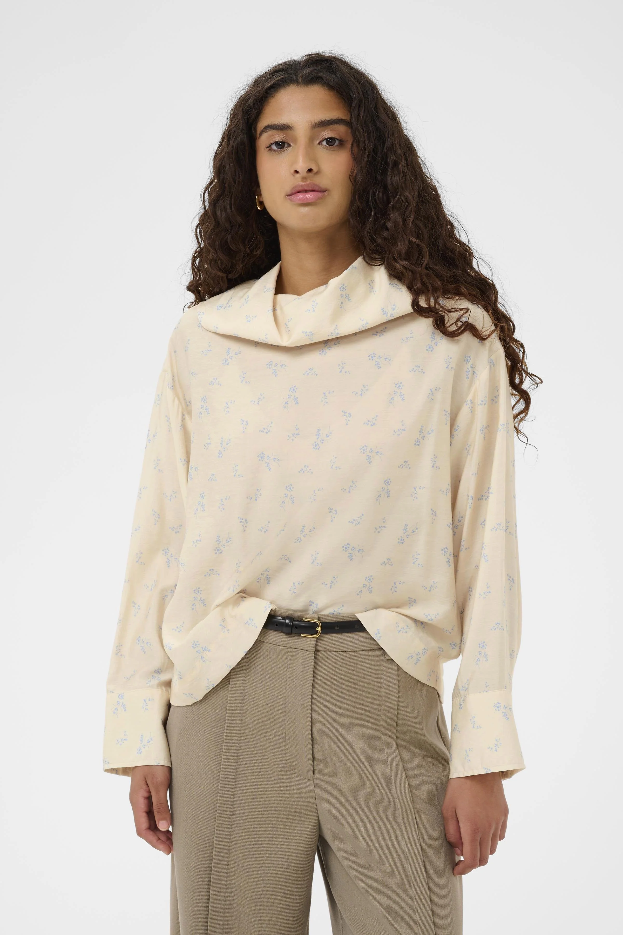 Eneya Printed Funnel Blouse - Parchment Ditsy Print - Image 2