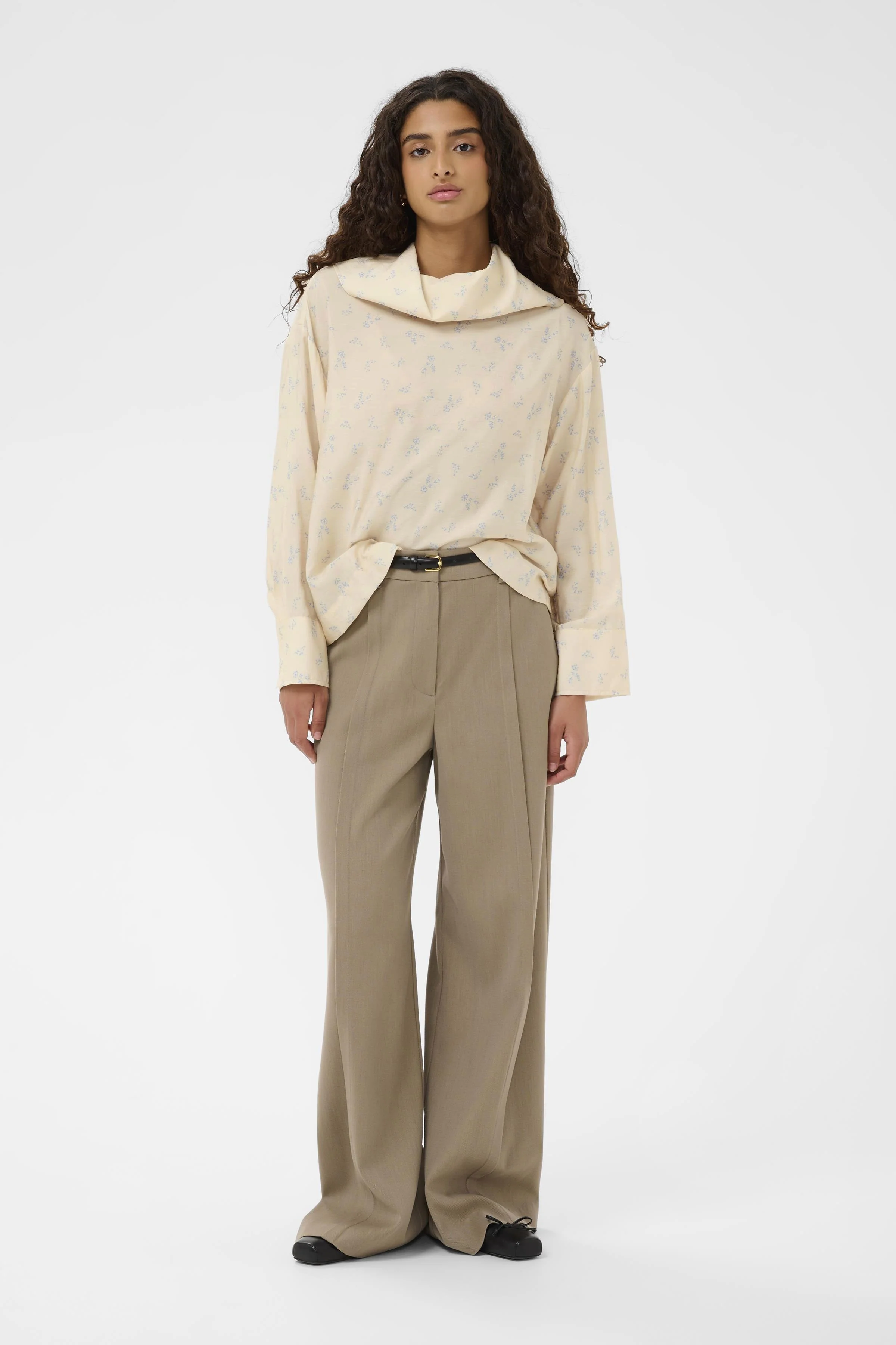 Eneya Printed Funnel Blouse - Parchment Ditsy Print - Image 3