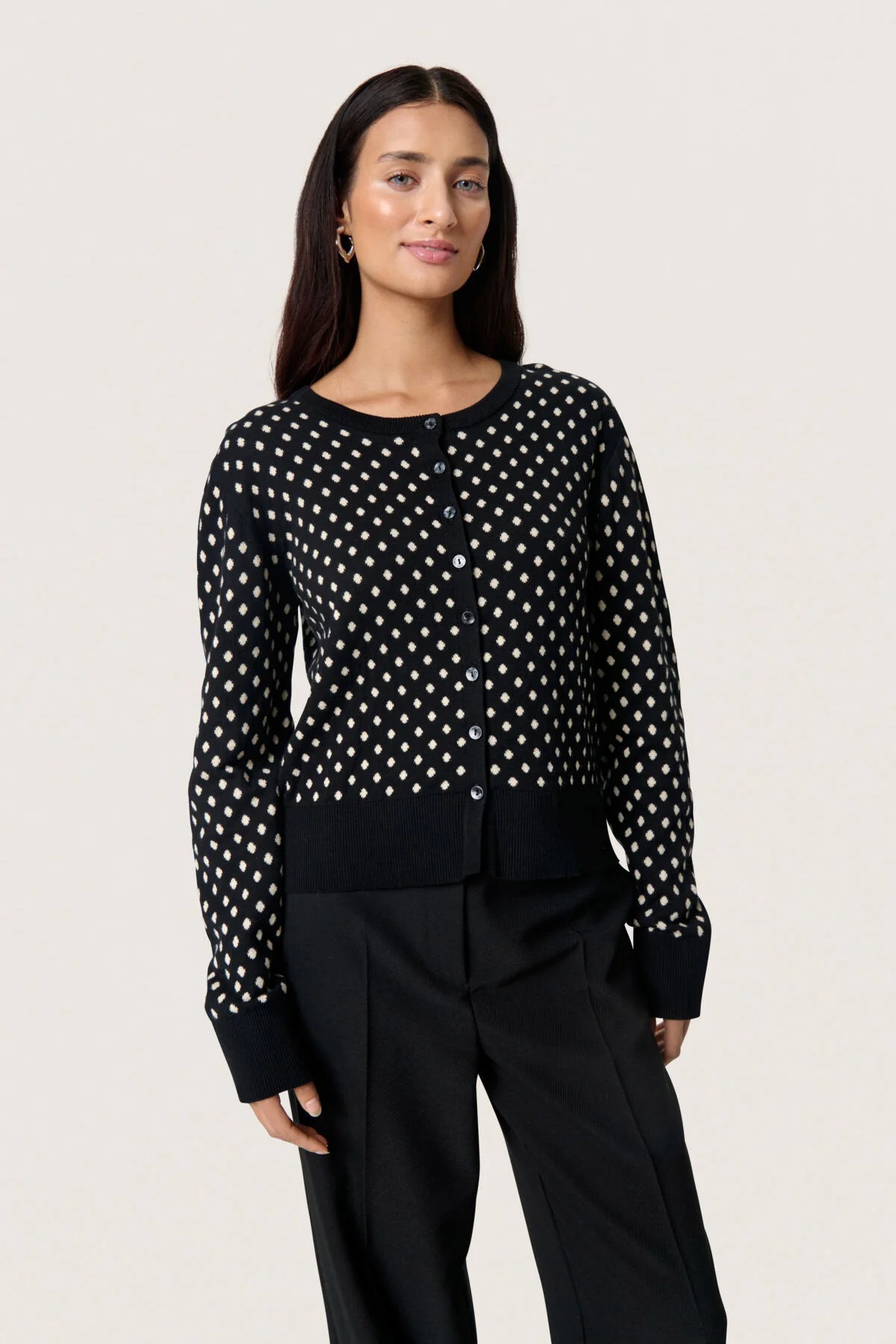 Gya Cotton Cardigan - Black with Sandshell Dot - Image 2