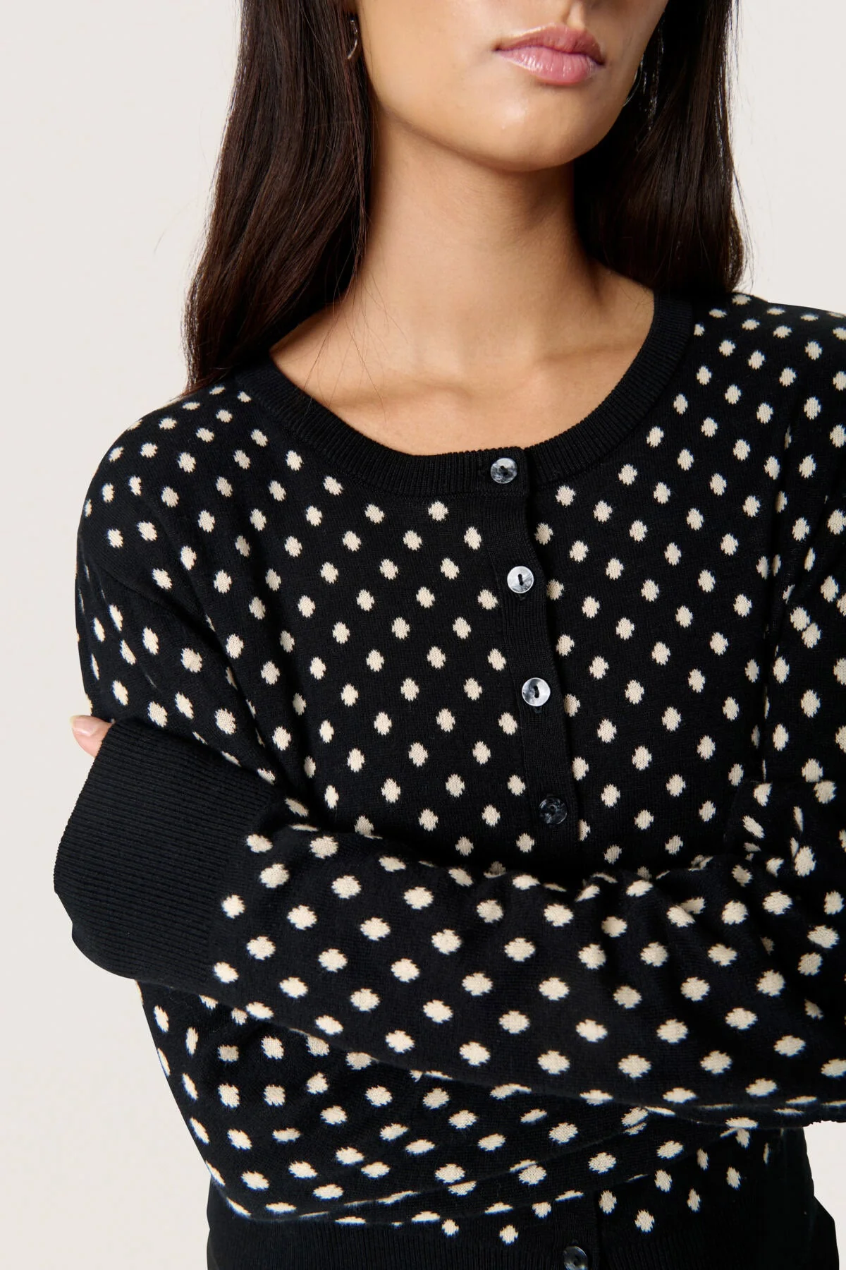 Gya Cotton Cardigan - Black with Sandshell Dot - Image 4