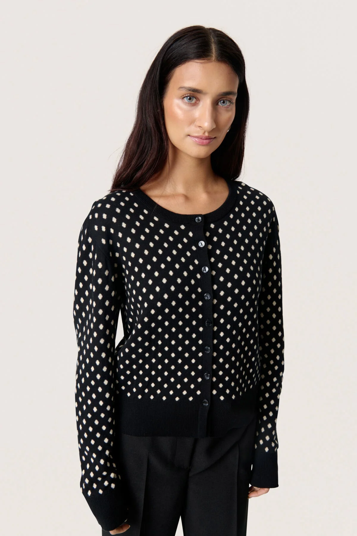 Gya Cotton Cardigan - Black with Sandshell Dot - Image 5