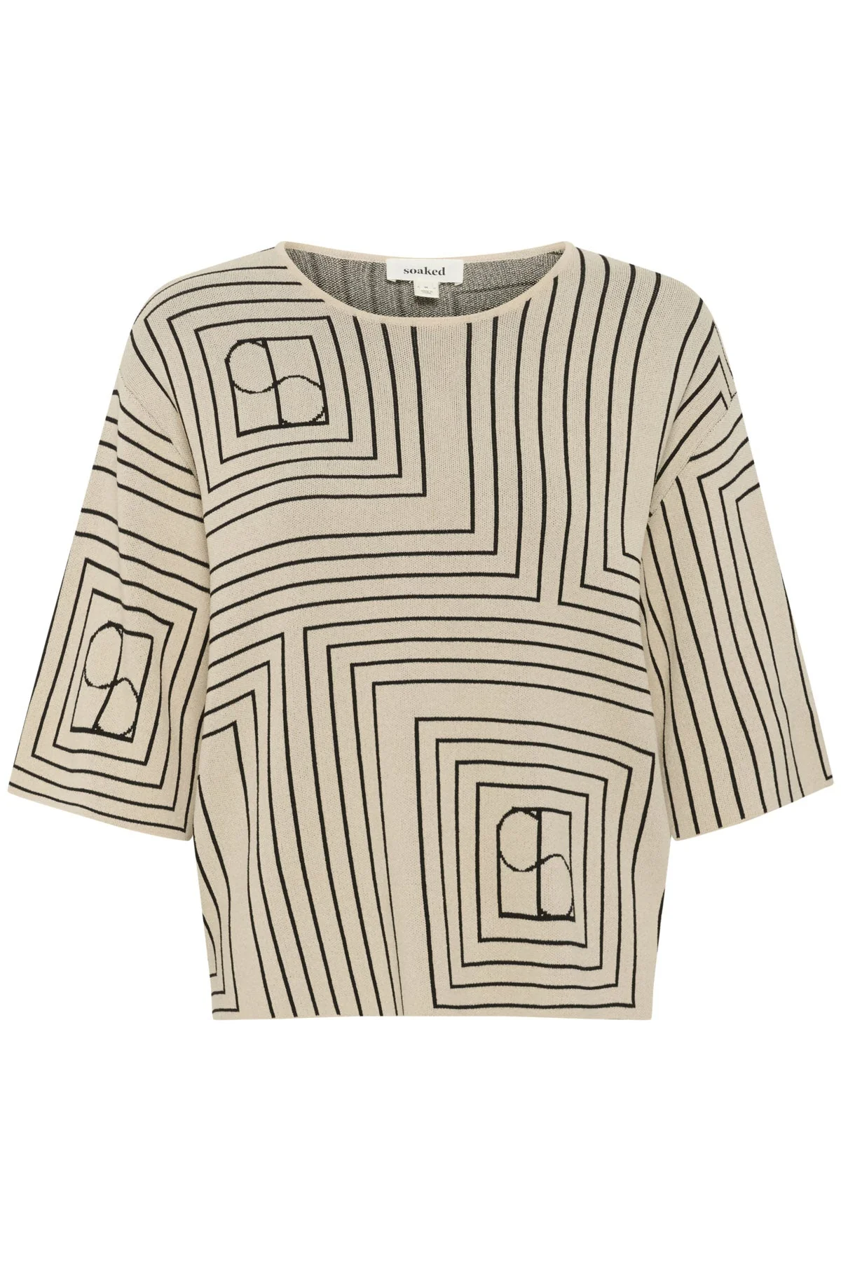 Indianna Short Sleeve Jumper - Oatmeal with Black Monogram
