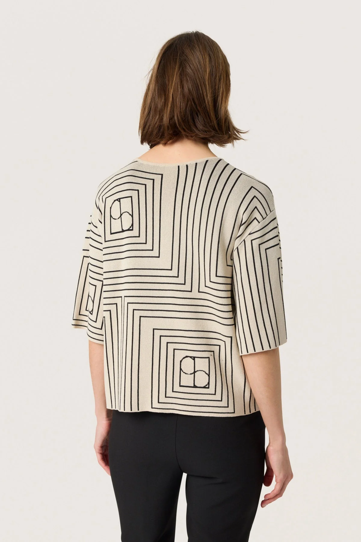 Indianna Short Sleeve Jumper - Oatmeal with Black Monogram - Image 3