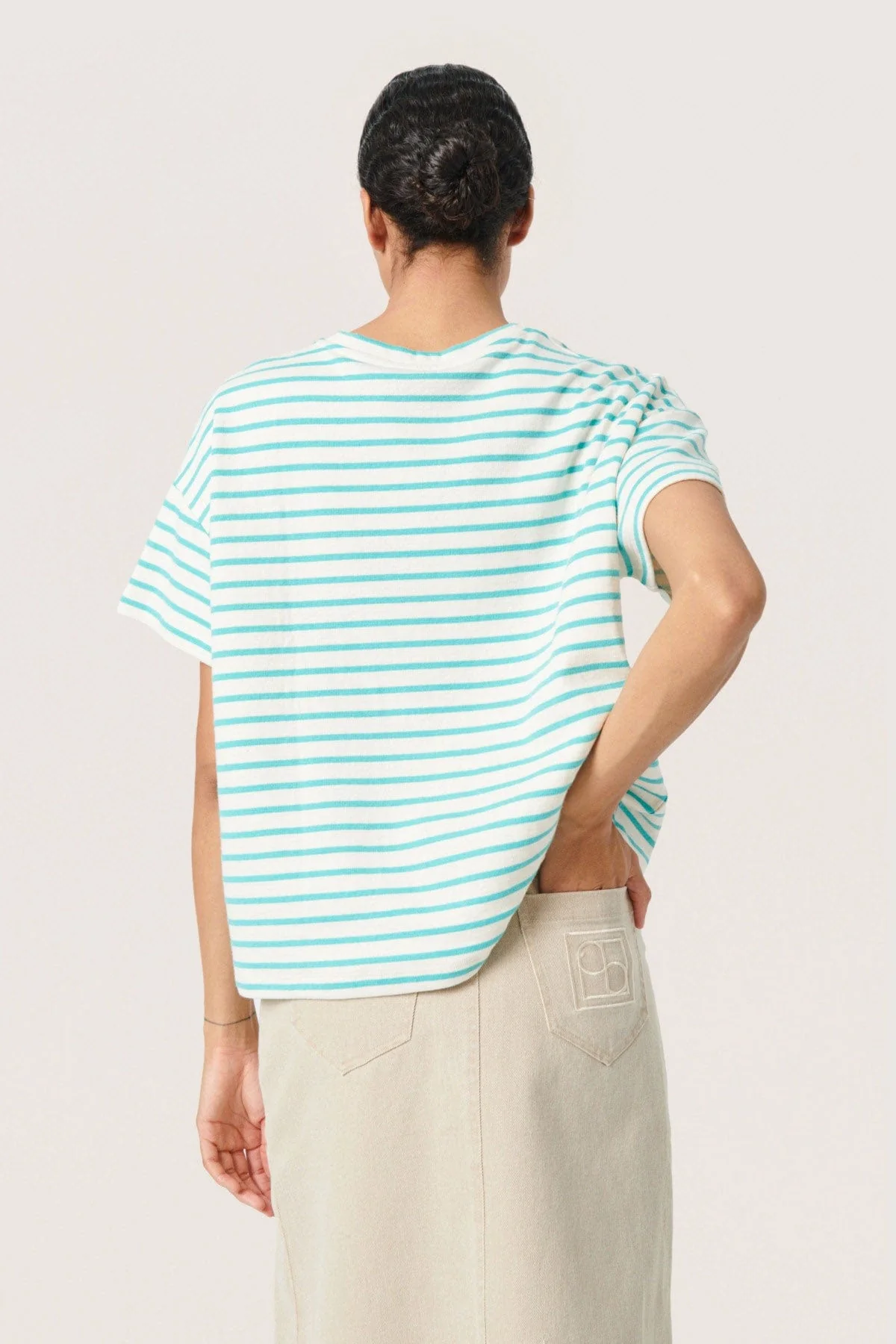 Ingo Boxy Tee - White and Sea Jet Stripe - Image 3
