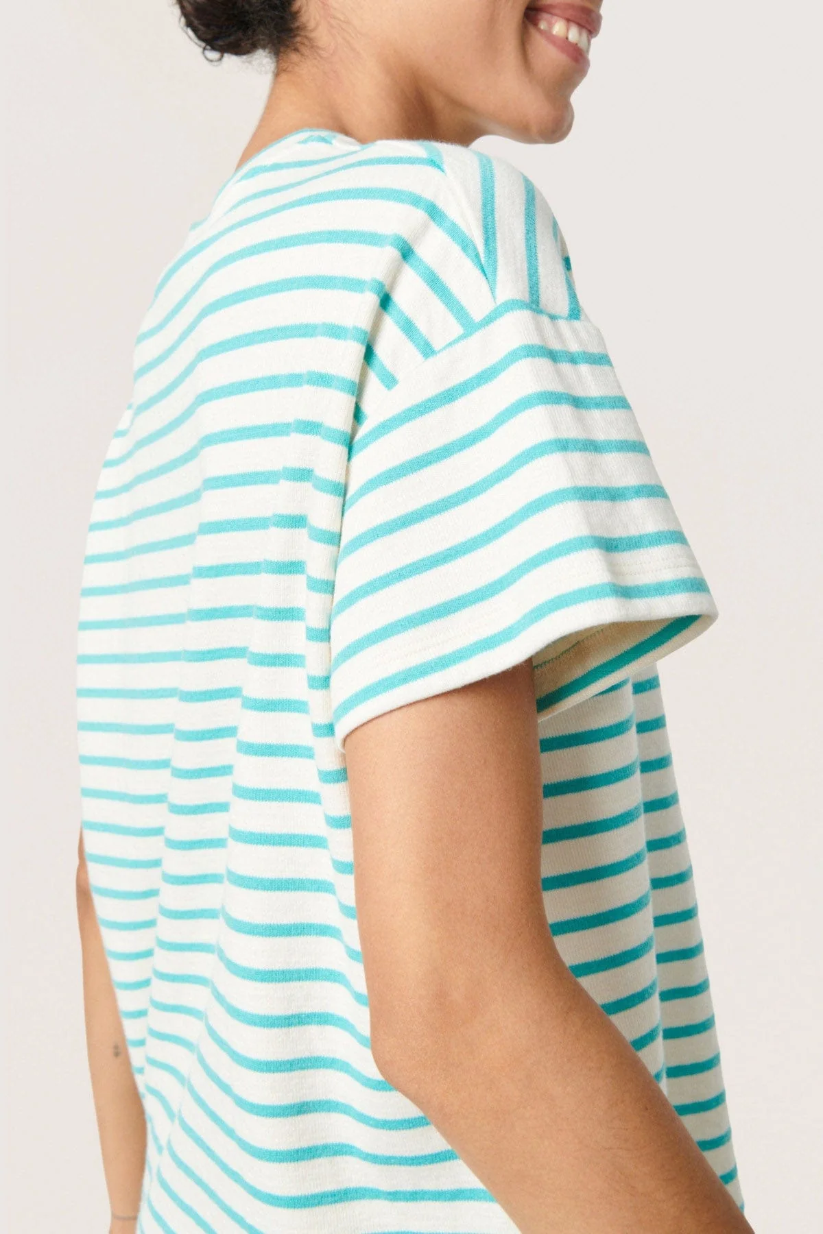 Ingo Boxy Tee - White and Sea Jet Stripe - Image 4