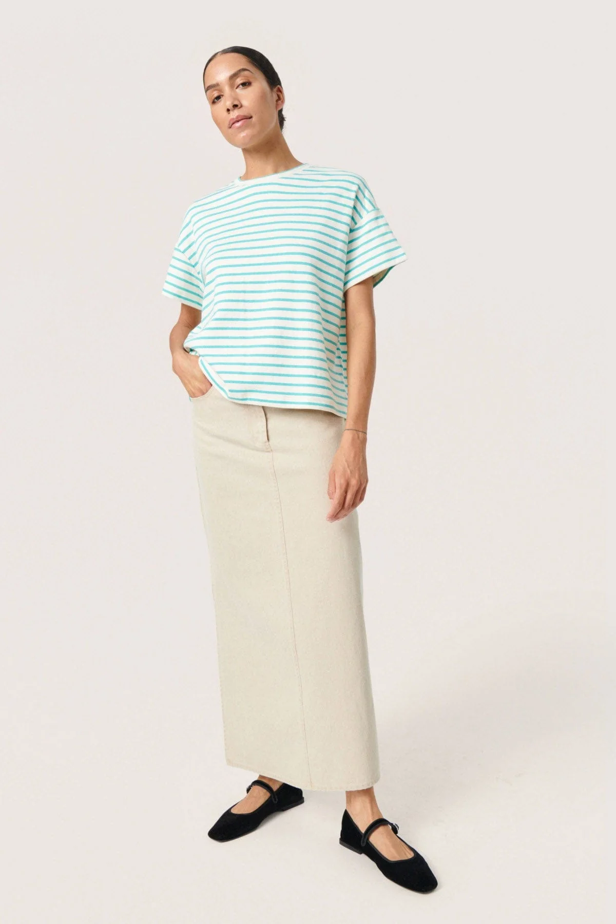 Ingo Boxy Tee - White and Sea Jet Stripe - Image 6