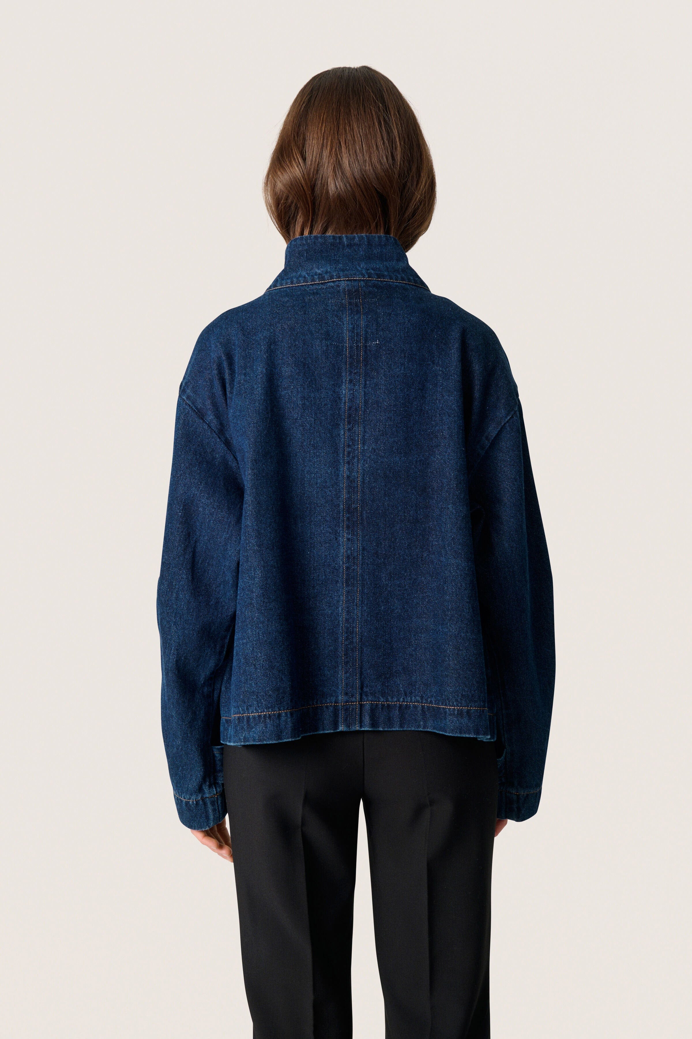 Jannine Cade Stand Collar Denim Jacket - Dark Blue Denim - Image 5