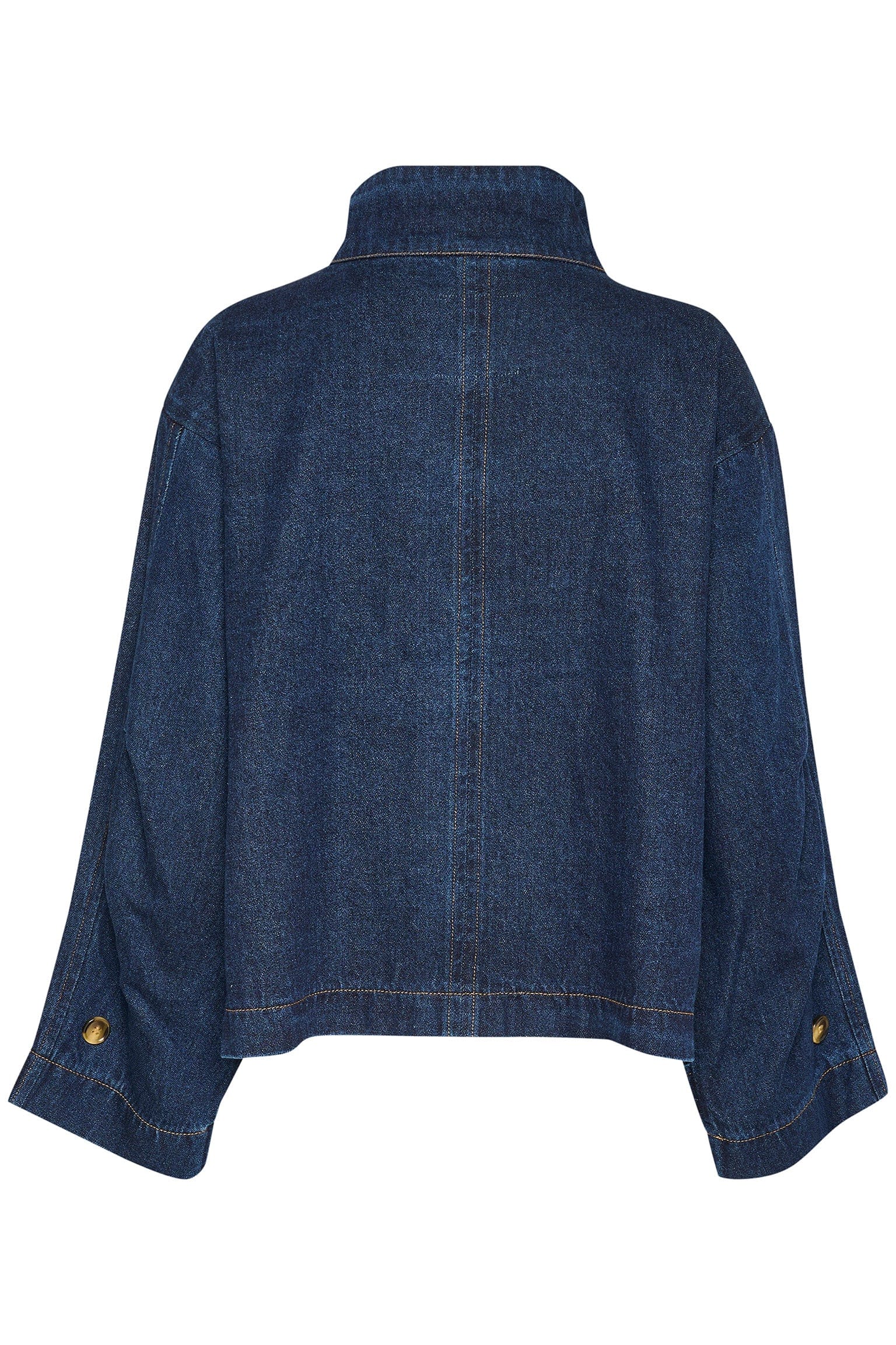 Jannine Cade Stand Collar Denim Jacket - Dark Blue Denim - Image 8