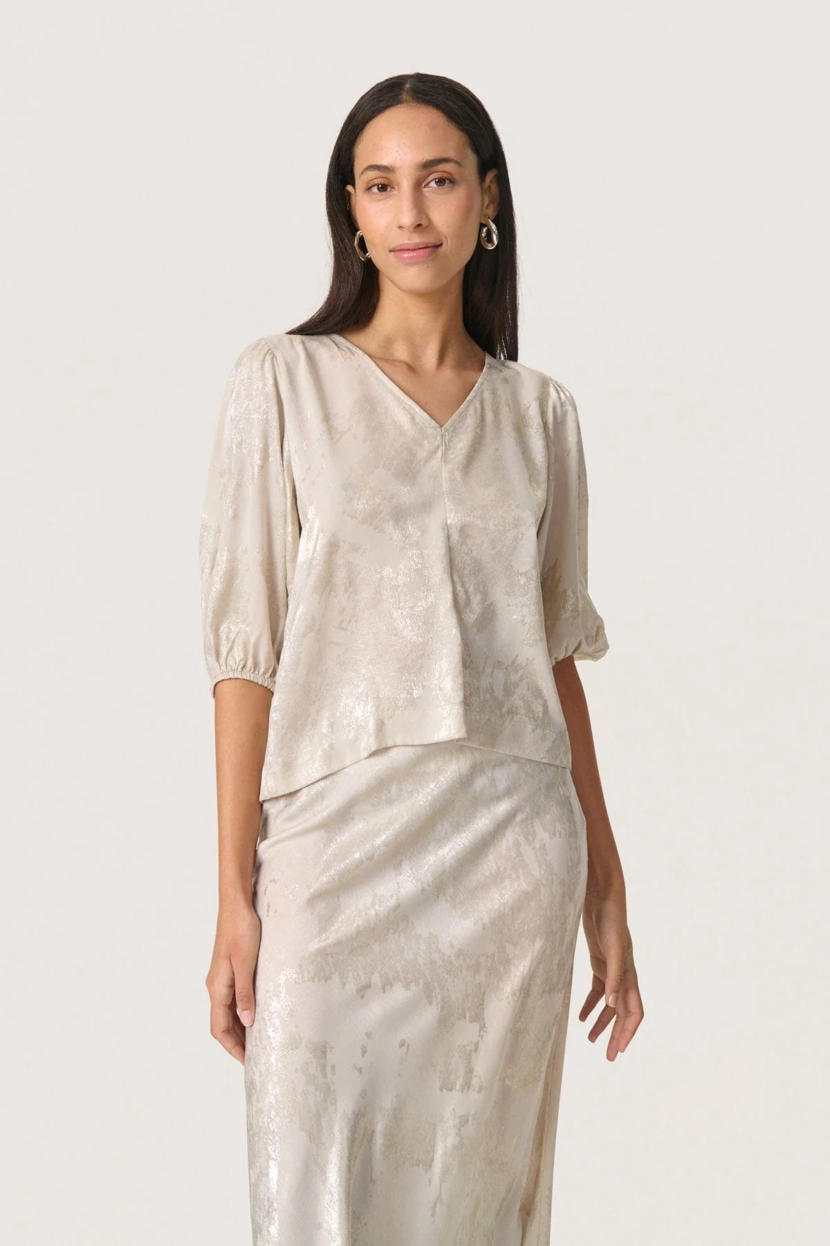 Kitty Blouse - Ancient Scroll Metallic Print - Image 2