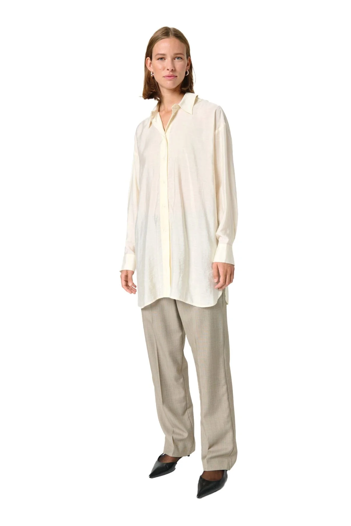 Leodora Back Tie Long Shirt - Whisper White