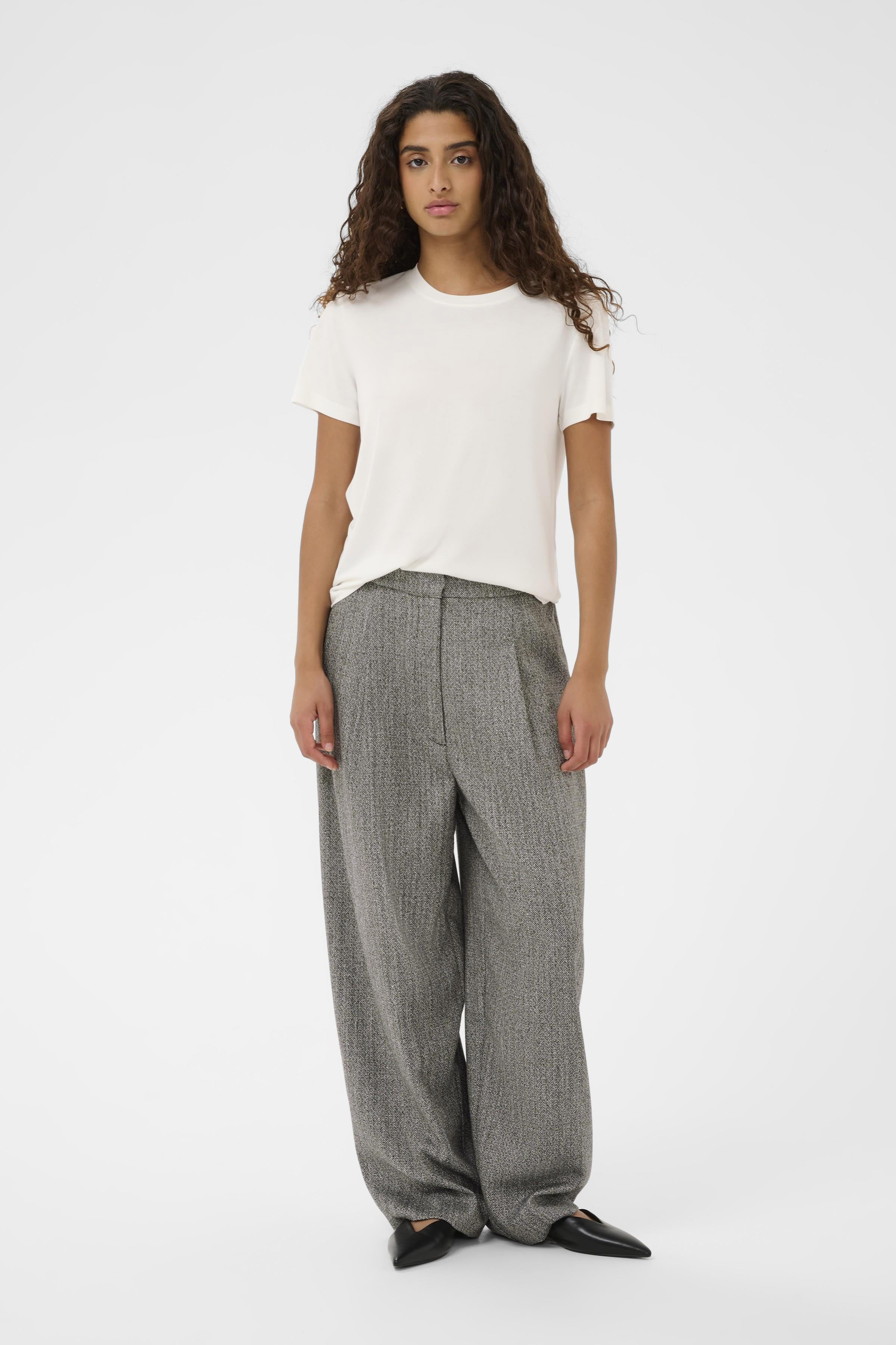 Nanine Barrel Leg Trousers - Grey Herringbone - Image 2