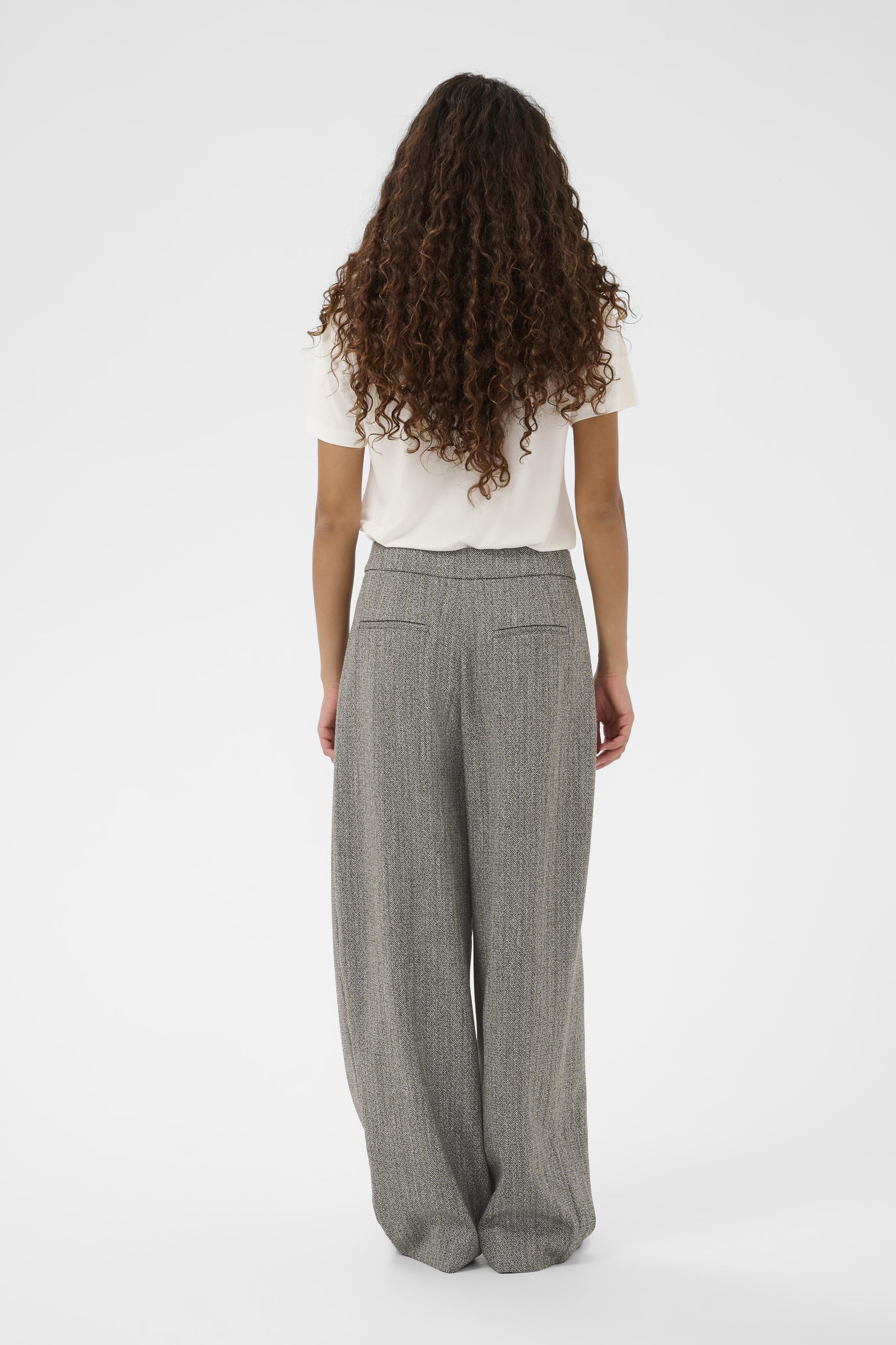 Nanine Barrel Leg Trousers - Grey Herringbone - Image 3
