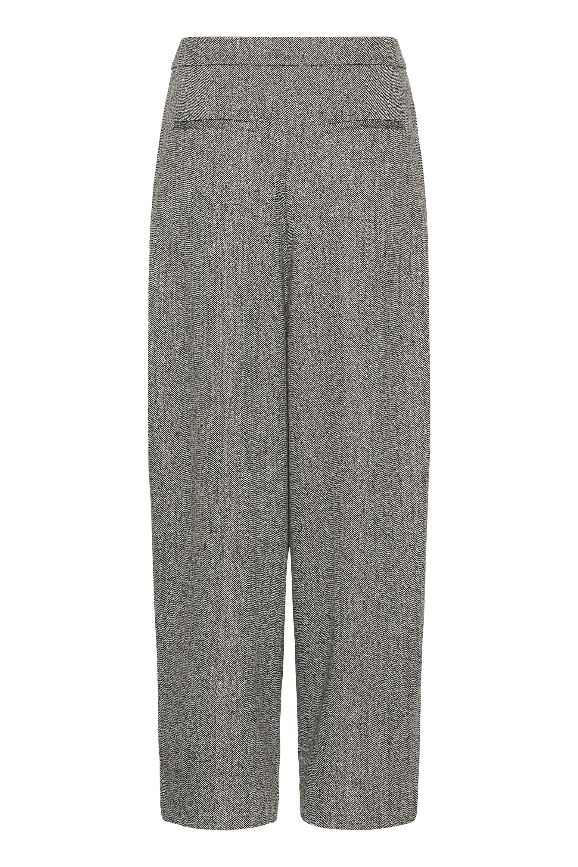 Nanine Barrel Leg Trousers - Grey Herringbone - Image 5