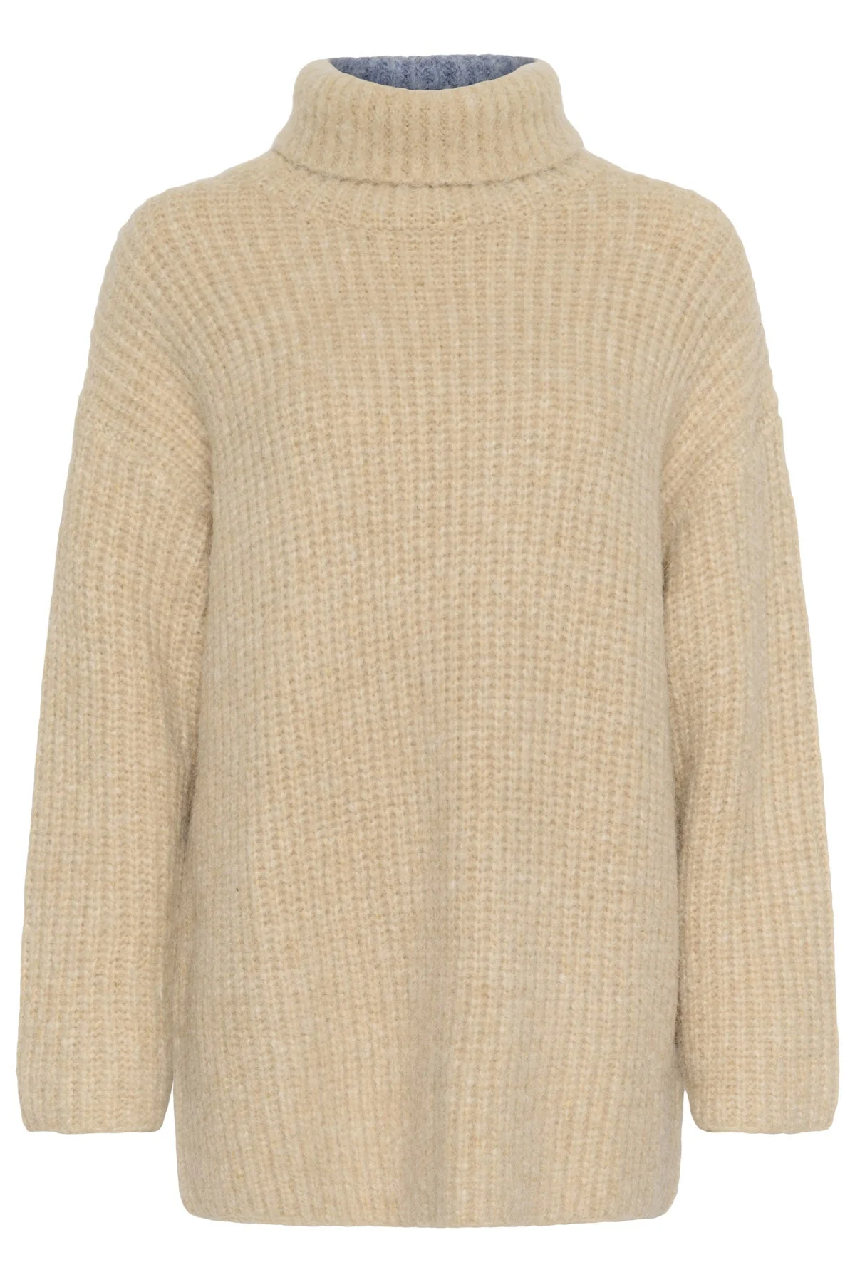 Pleoni Contrast Back Wool Blend Jumper - Doeskin and Blue Melange