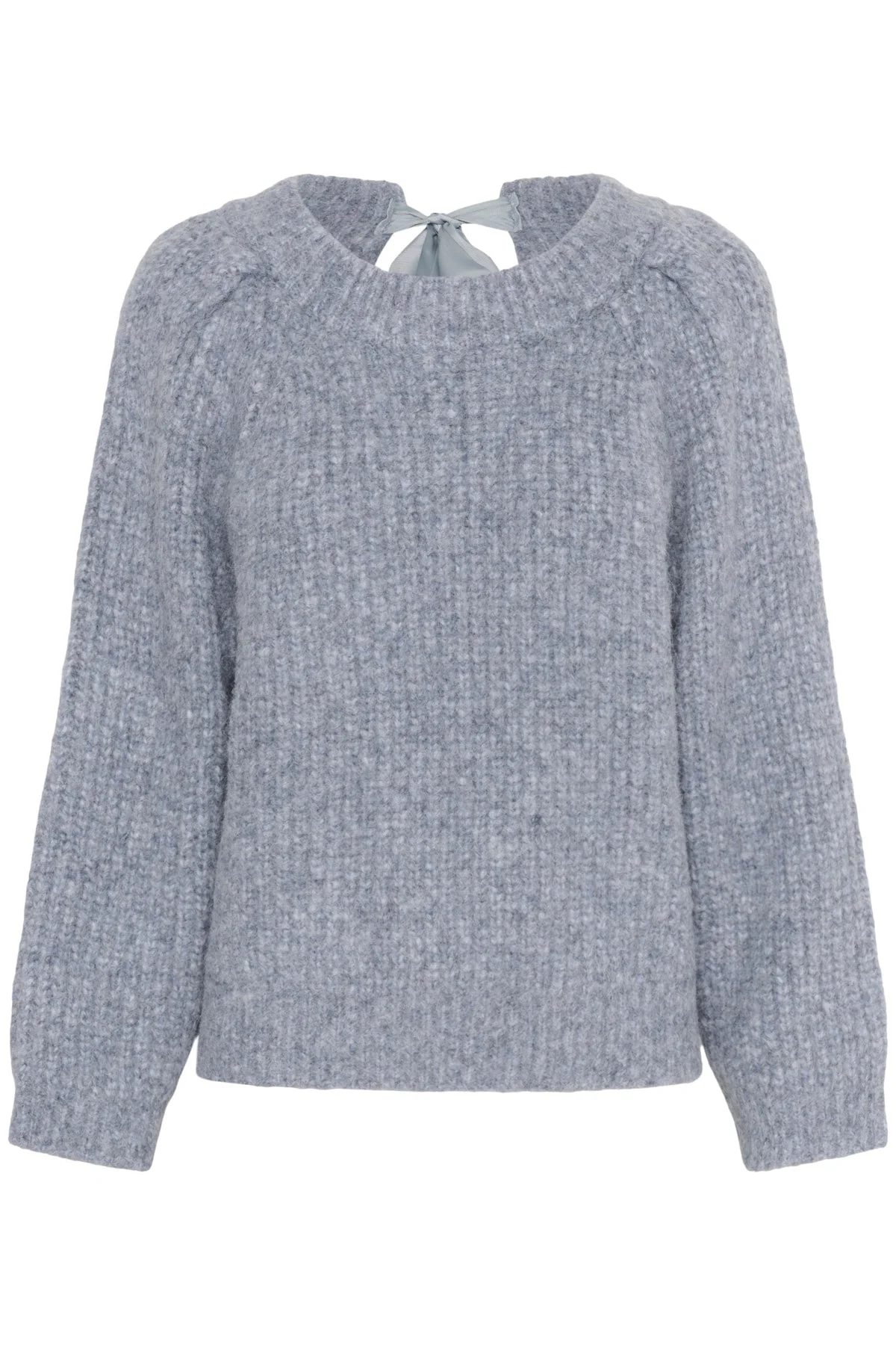 Pleoni Tie Detail Back Wool Blend Jumper - Bijou Blue Melange