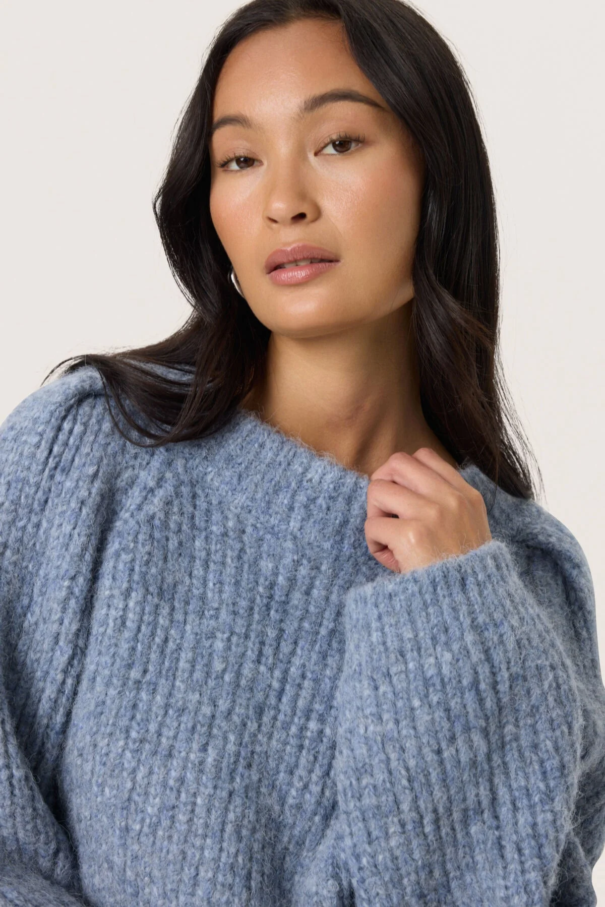 Pleoni Tie Detail Back Wool Blend Jumper - Bijou Blue Melange - Image 3