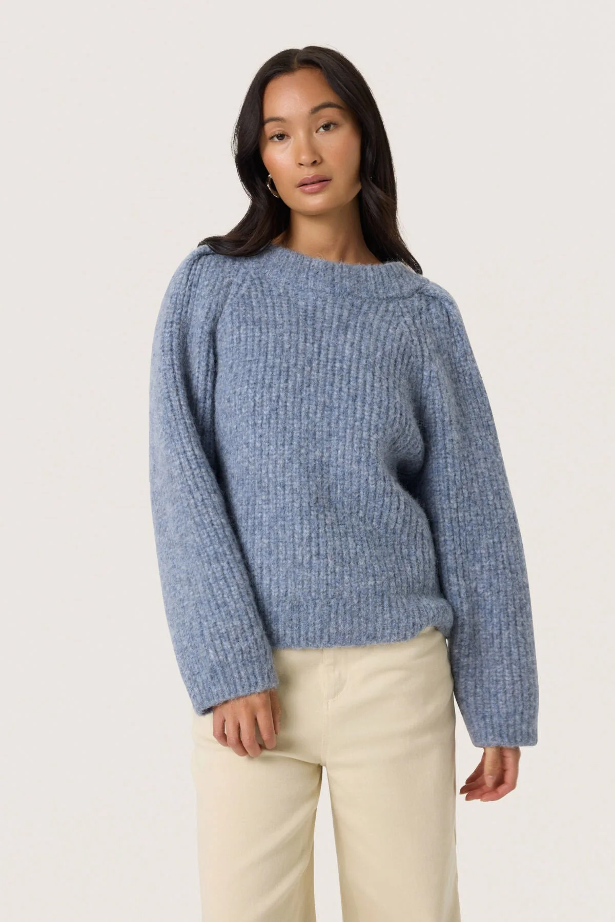 Pleoni Tie Detail Back Wool Blend Jumper - Bijou Blue Melange - Image 4