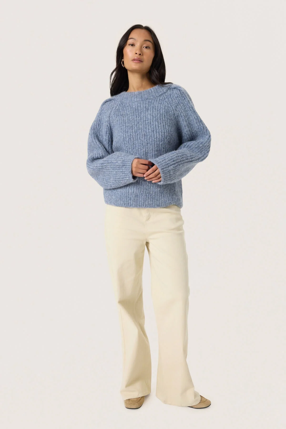 Pleoni Tie Detail Back Wool Blend Jumper - Bijou Blue Melange - Image 6