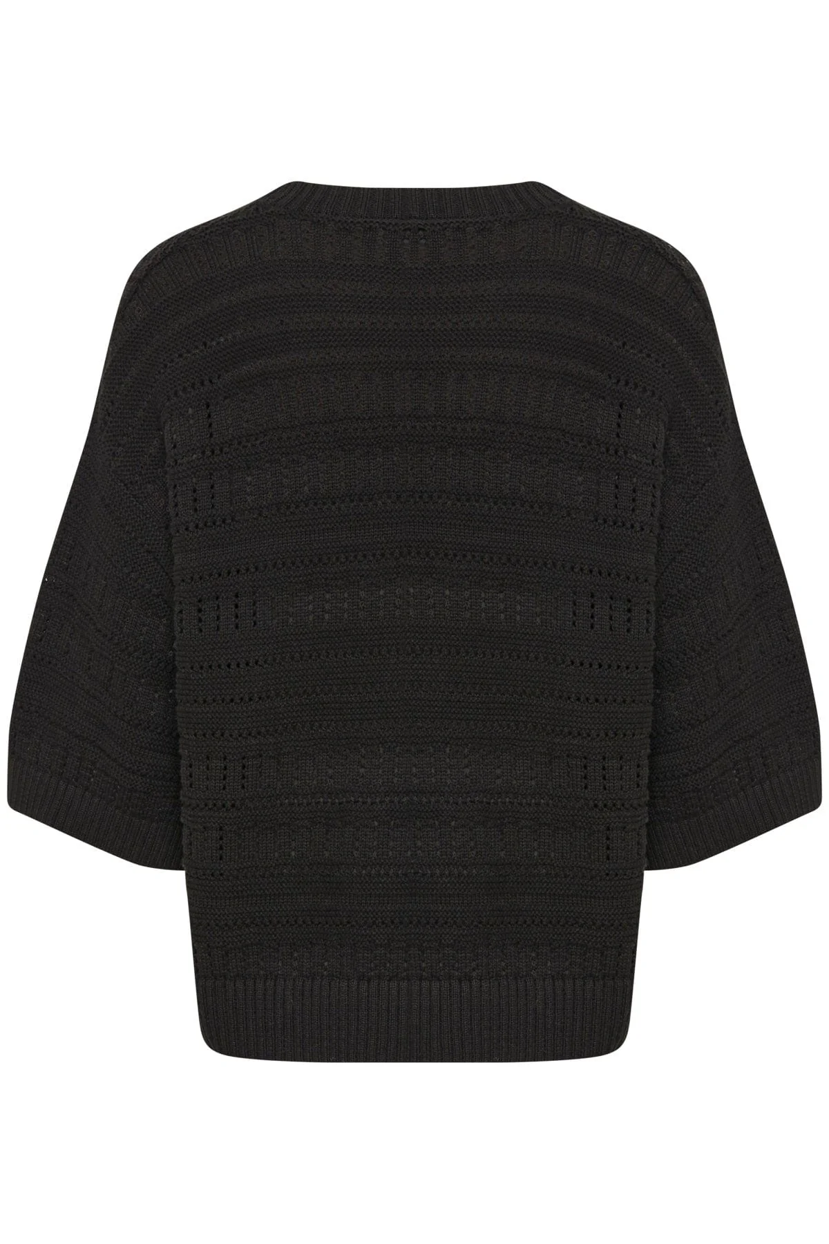 Rava Pointelle Knit Short Sleeve Jumper - Black - Image 7