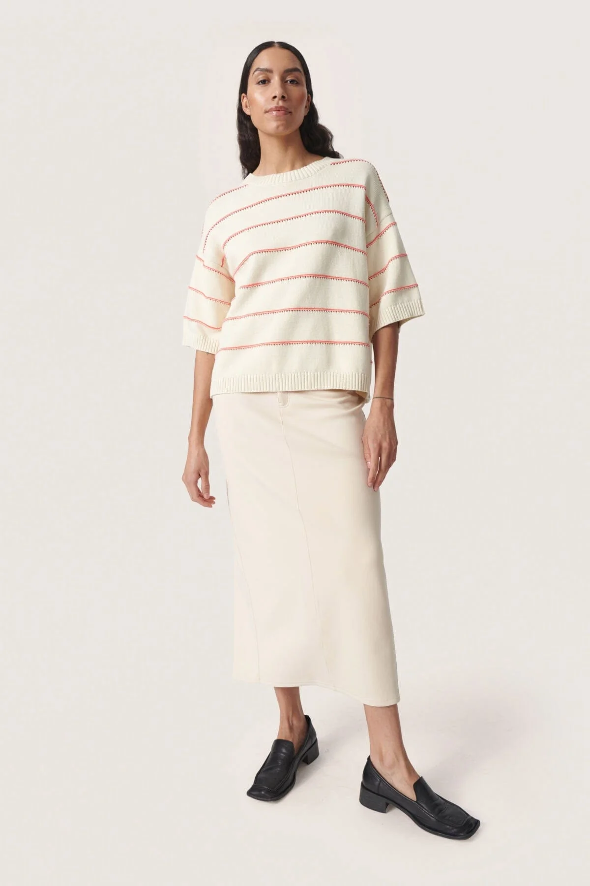 Rava Romy Jumper - White and Hot Coral Stripe - Image 2