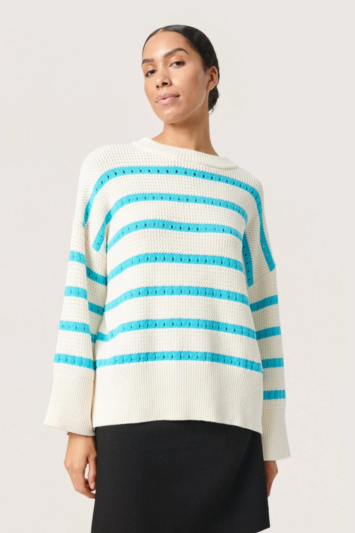 Ravalina Stripe Knitted Jumper - White and Sea Jet Stripe - Image 2