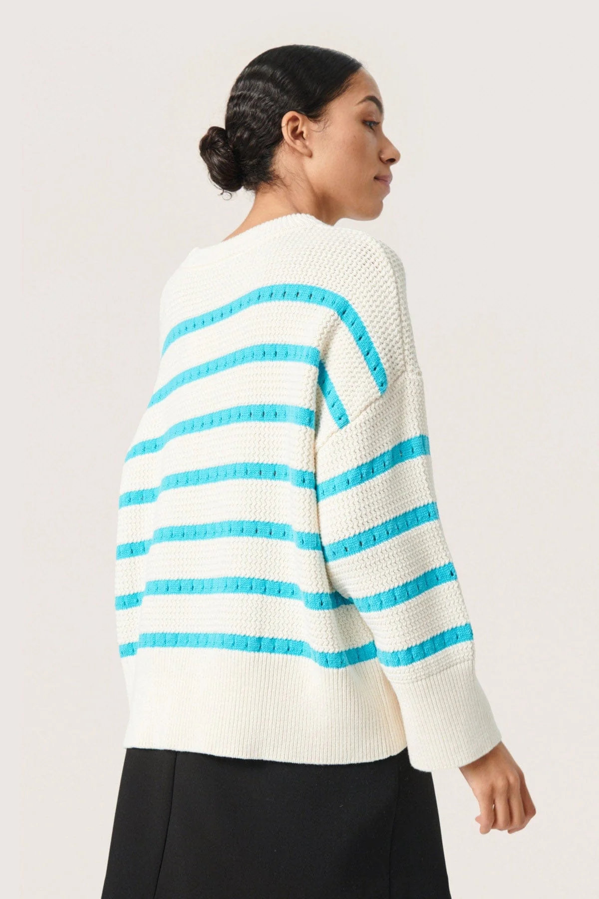 Ravalina Stripe Knitted Jumper - White and Sea Jet Stripe - Image 3