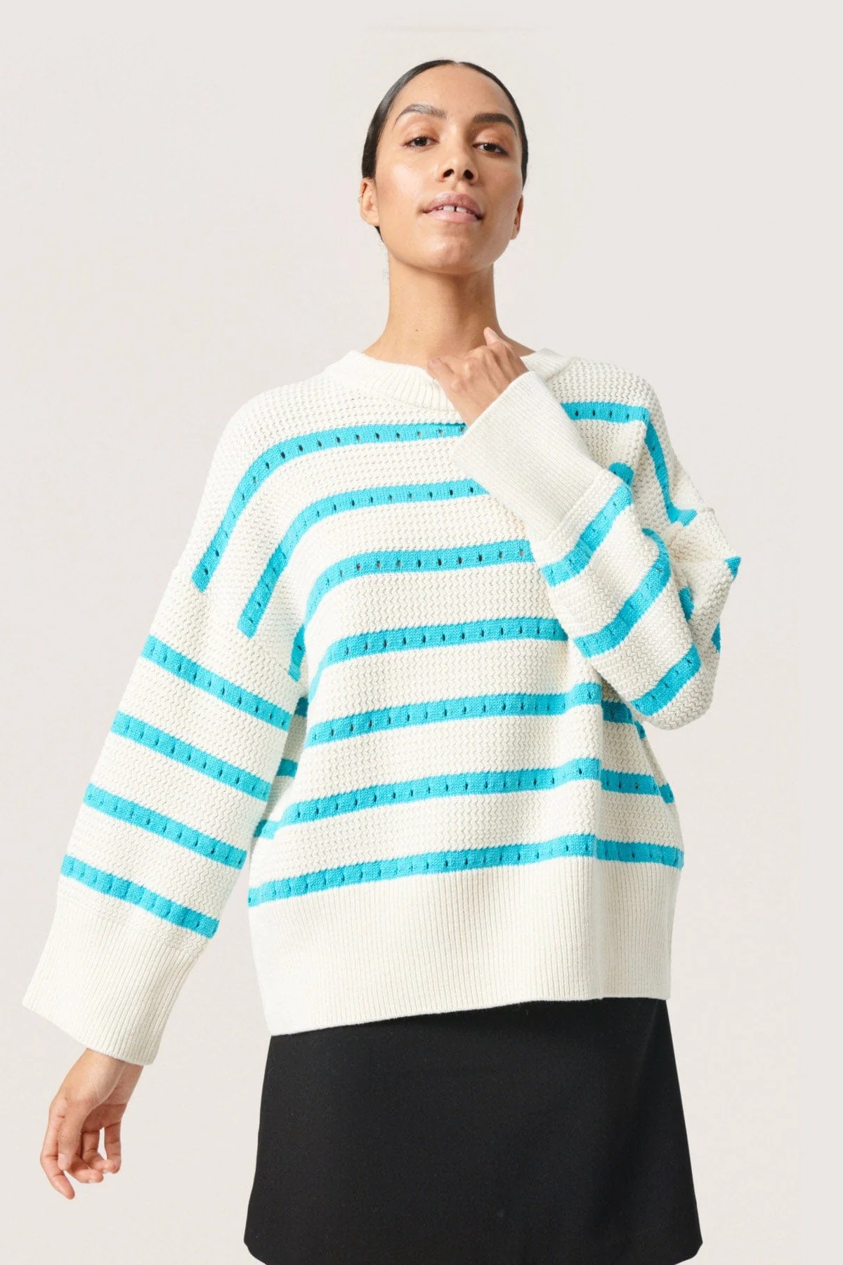 Ravalina Stripe Knitted Jumper - White and Sea Jet Stripe - Image 4