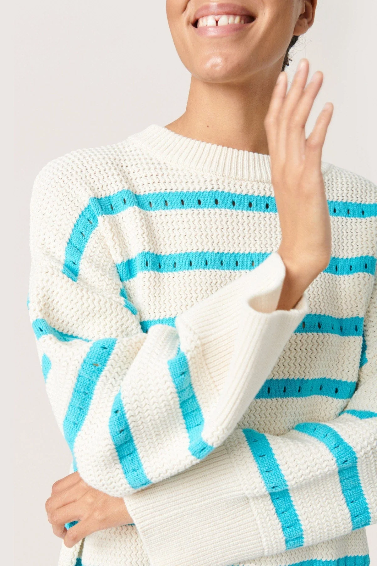 Ravalina Stripe Knitted Jumper - White and Sea Jet Stripe - Image 5