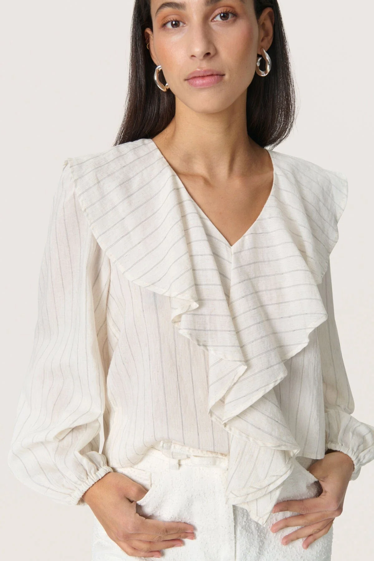 Roya Ruffle Detail Blouse - Nature Stripe - Image 2