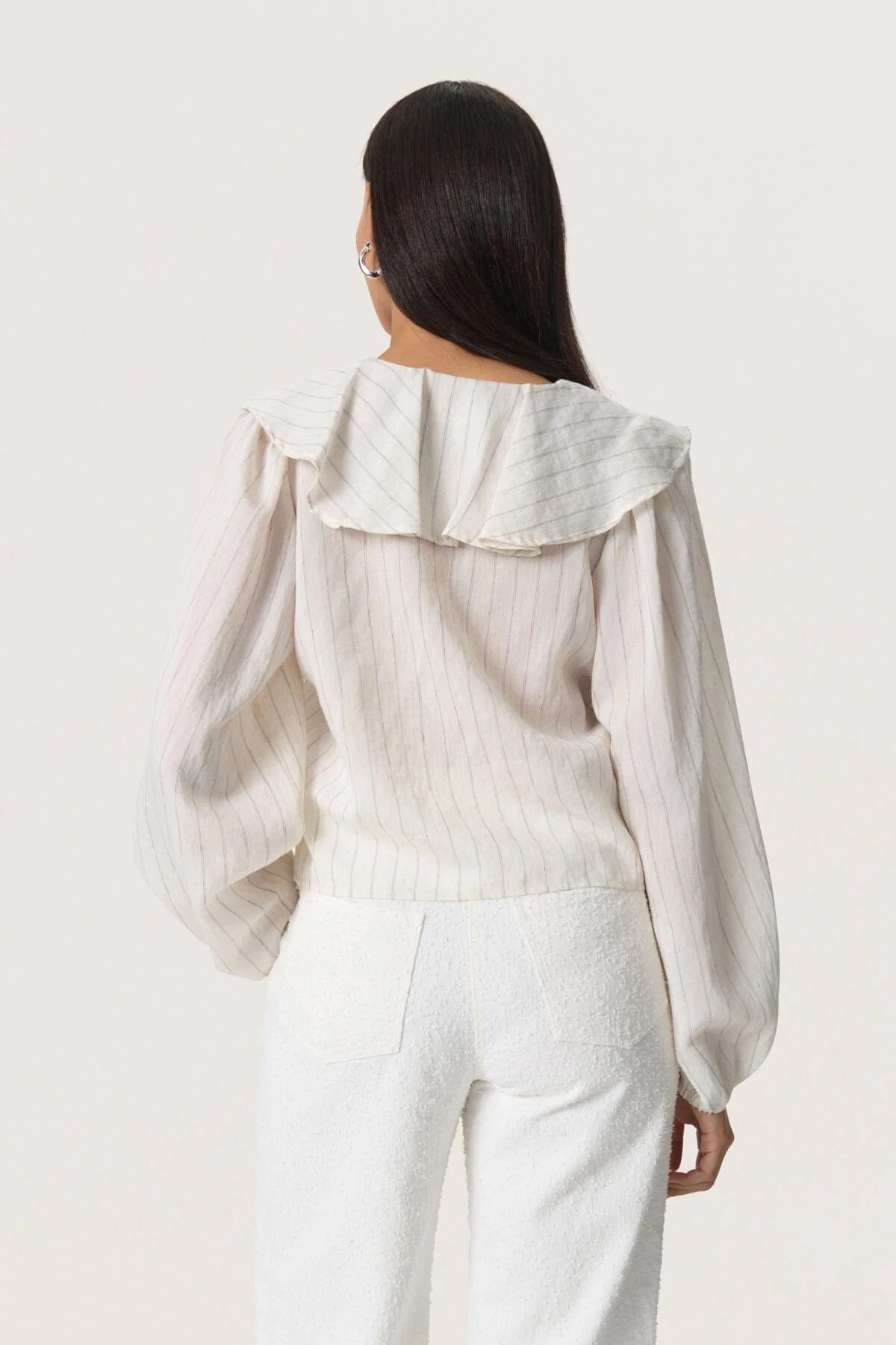 Roya Ruffle Detail Blouse - Nature Stripe - Image 3