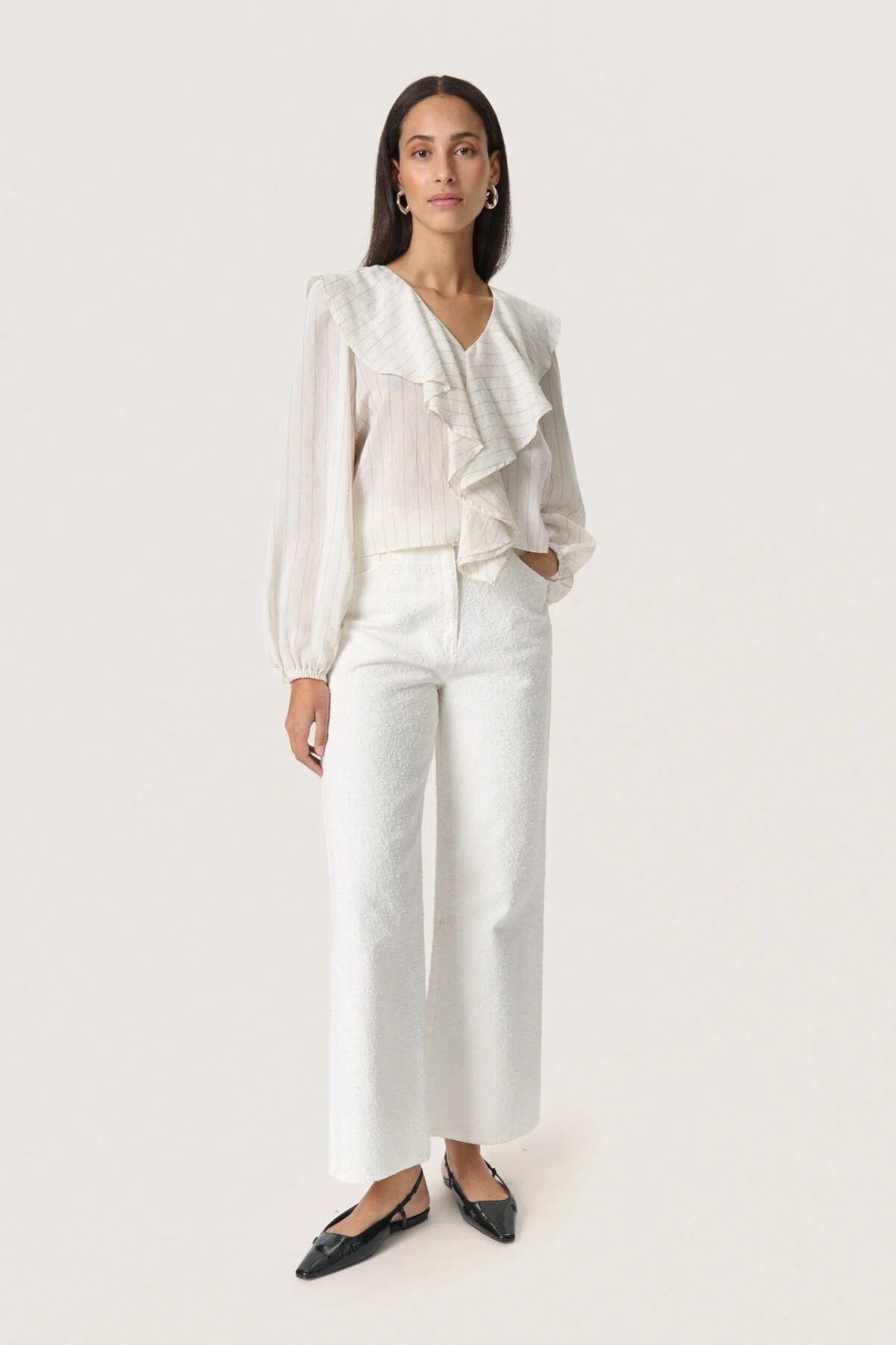 Roya Ruffle Detail Blouse - Nature Stripe - Image 4