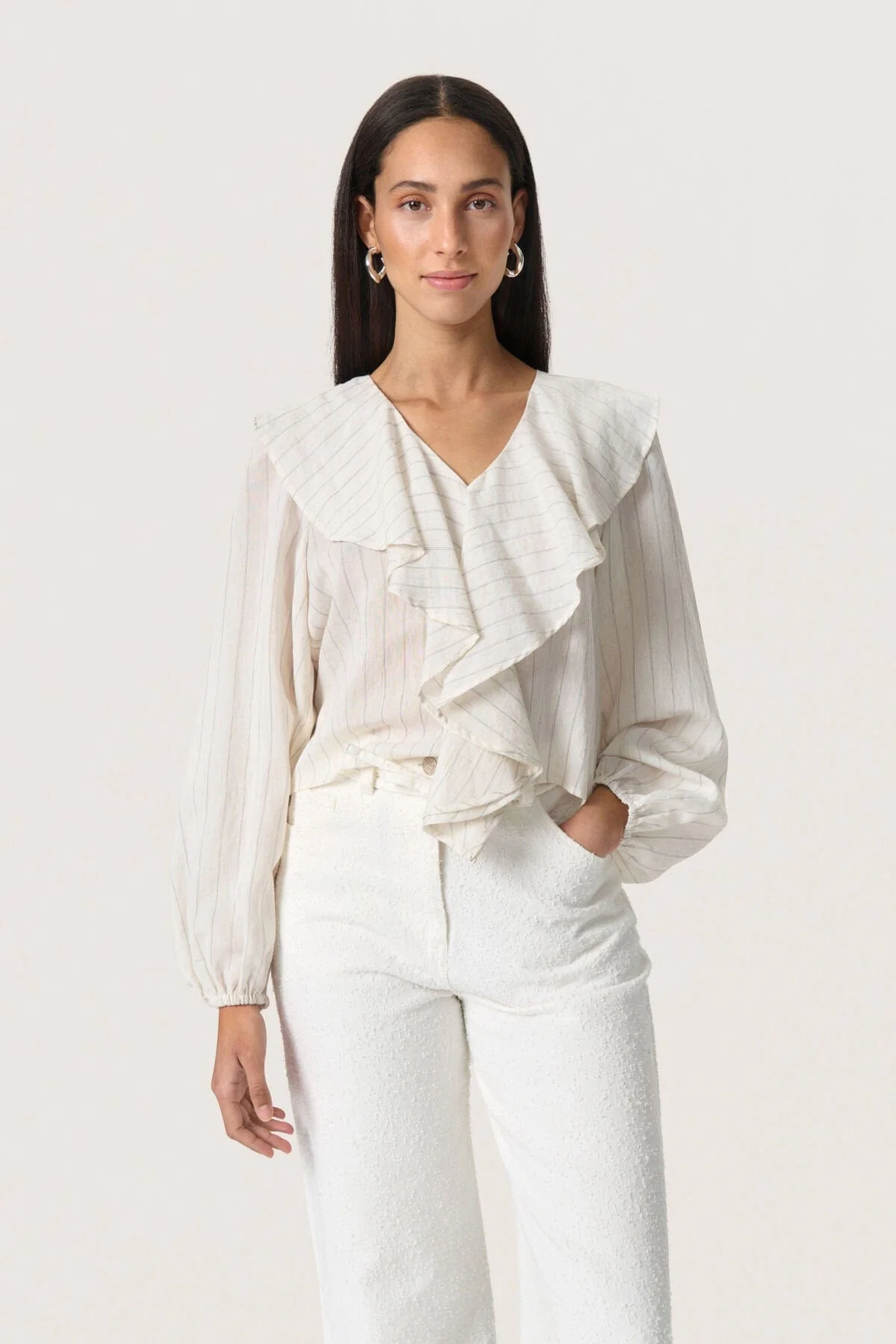 Roya Ruffle Detail Blouse - Nature Stripe - Image 5