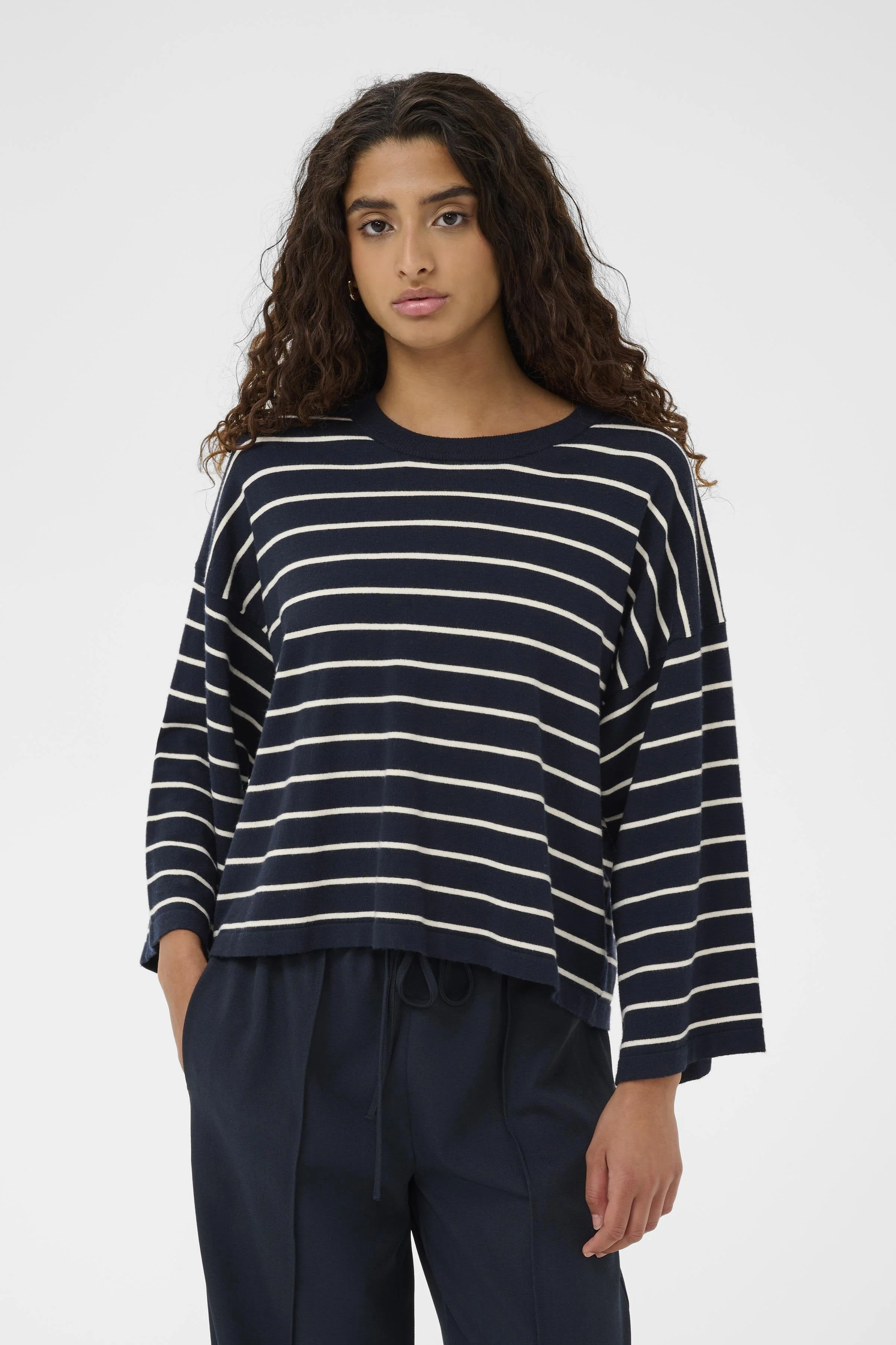 Spina Stripe Boxy Pullover Cropped - Salute/White - Image 2
