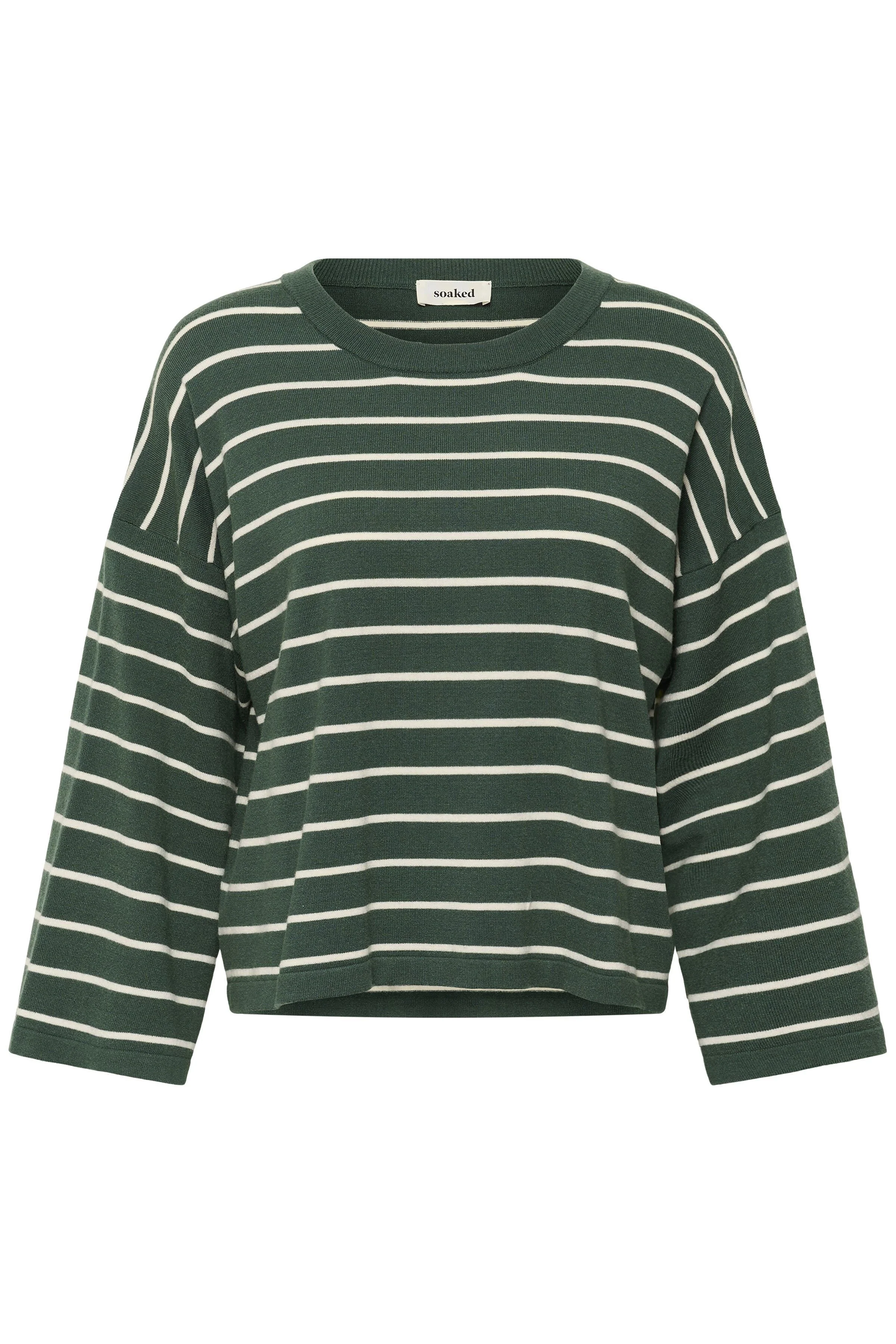 Spina Stripe Boxy Pullover Cropped - Trekking Green/White