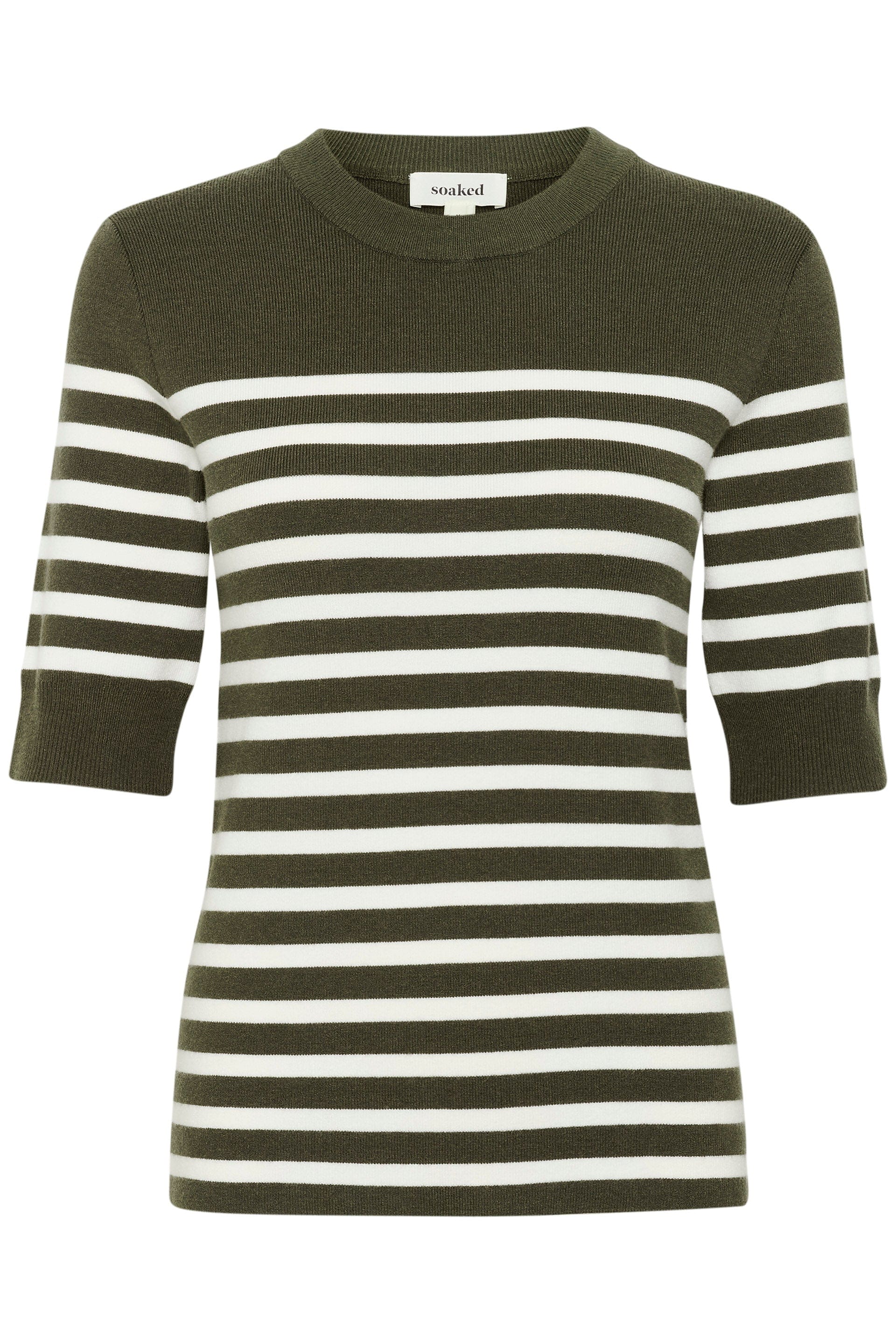 Spina Striped Knitted T-Shirt - Grape Leaf/White Stripe