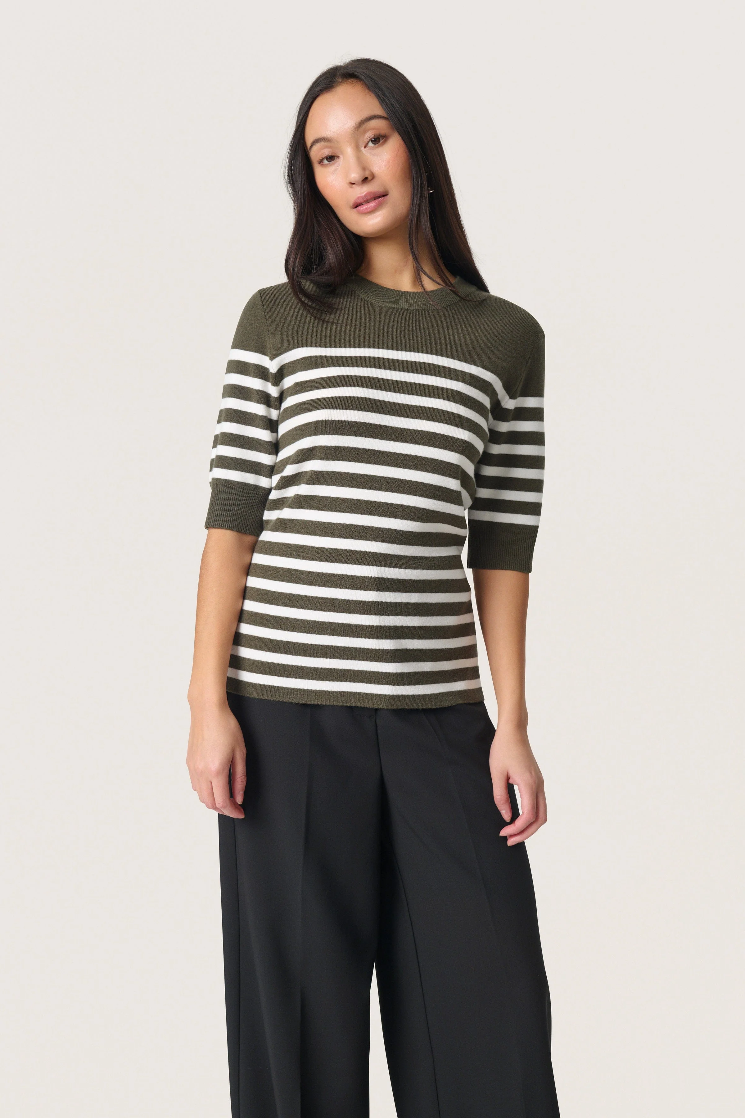 Spina Striped Knitted T-Shirt - Grape Leaf/White Stripe - Image 2