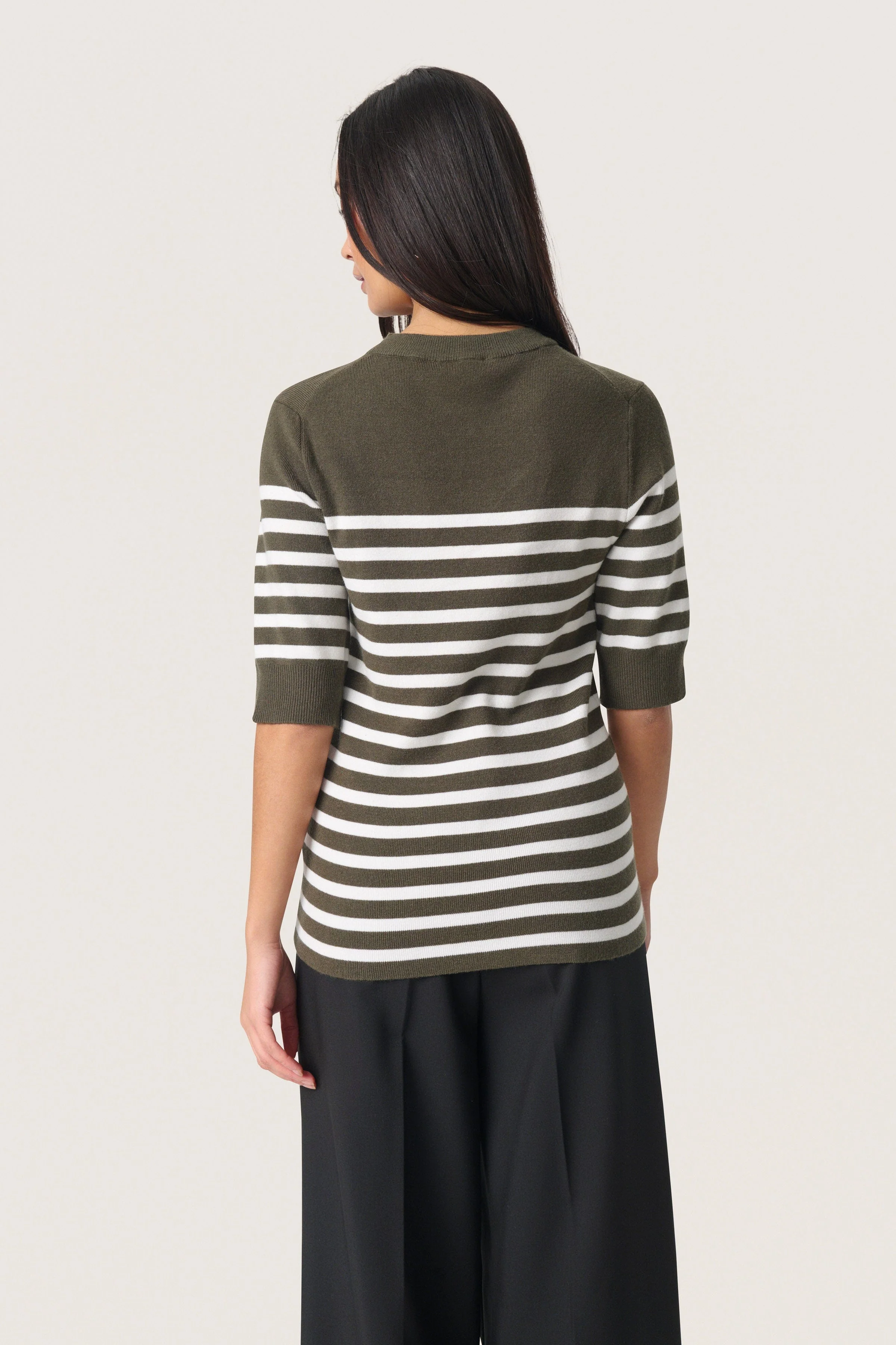 Spina Striped Knitted T-Shirt - Grape Leaf/White Stripe - Image 3