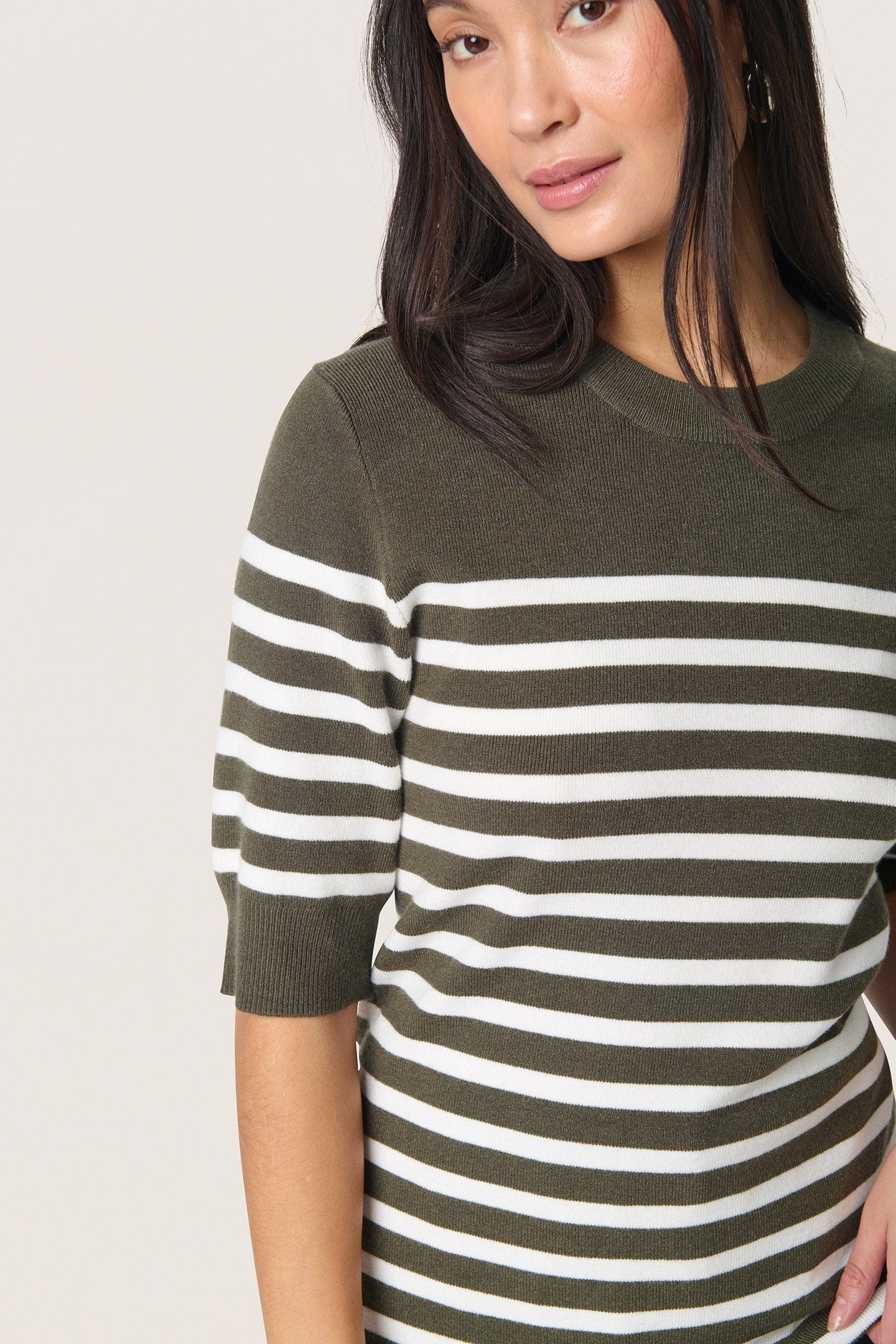 Spina Striped Knitted T-Shirt - Grape Leaf/White Stripe - Image 4