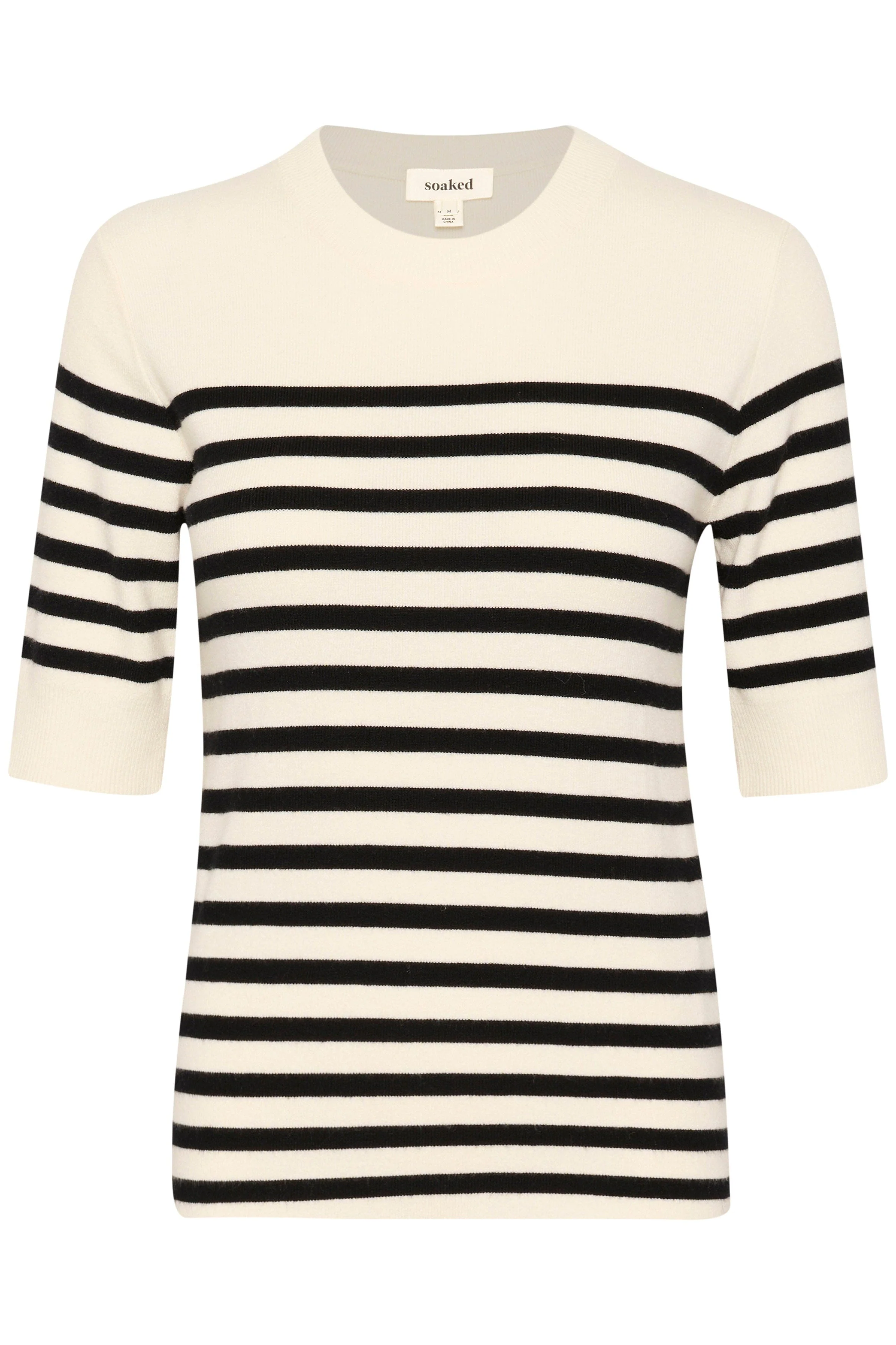 Spina Striped Knitted T-Shirt - White with Black stripe